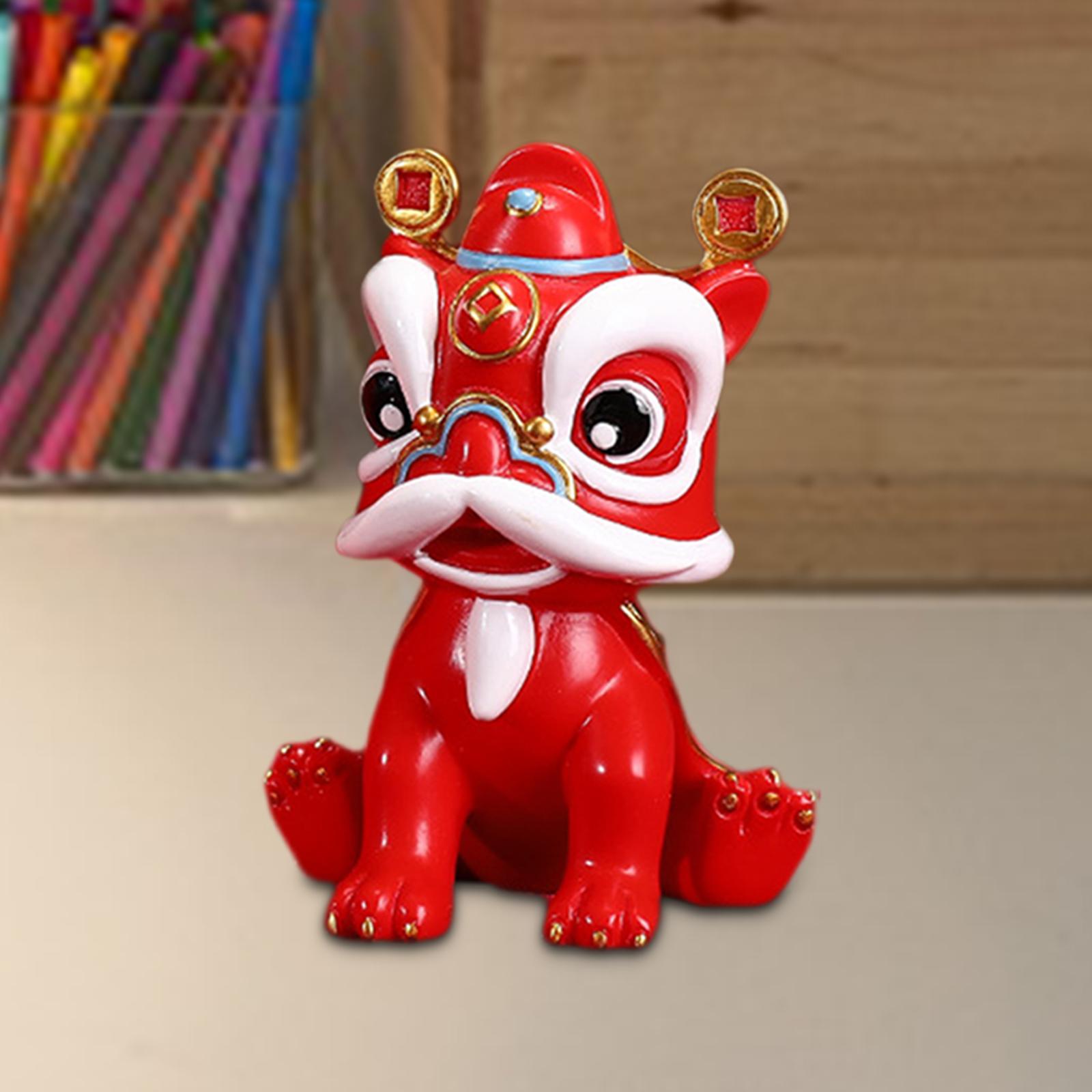 Desktop Chinese Style Lion Statue Lightweight Stable Base Fine Craftsmanship Red