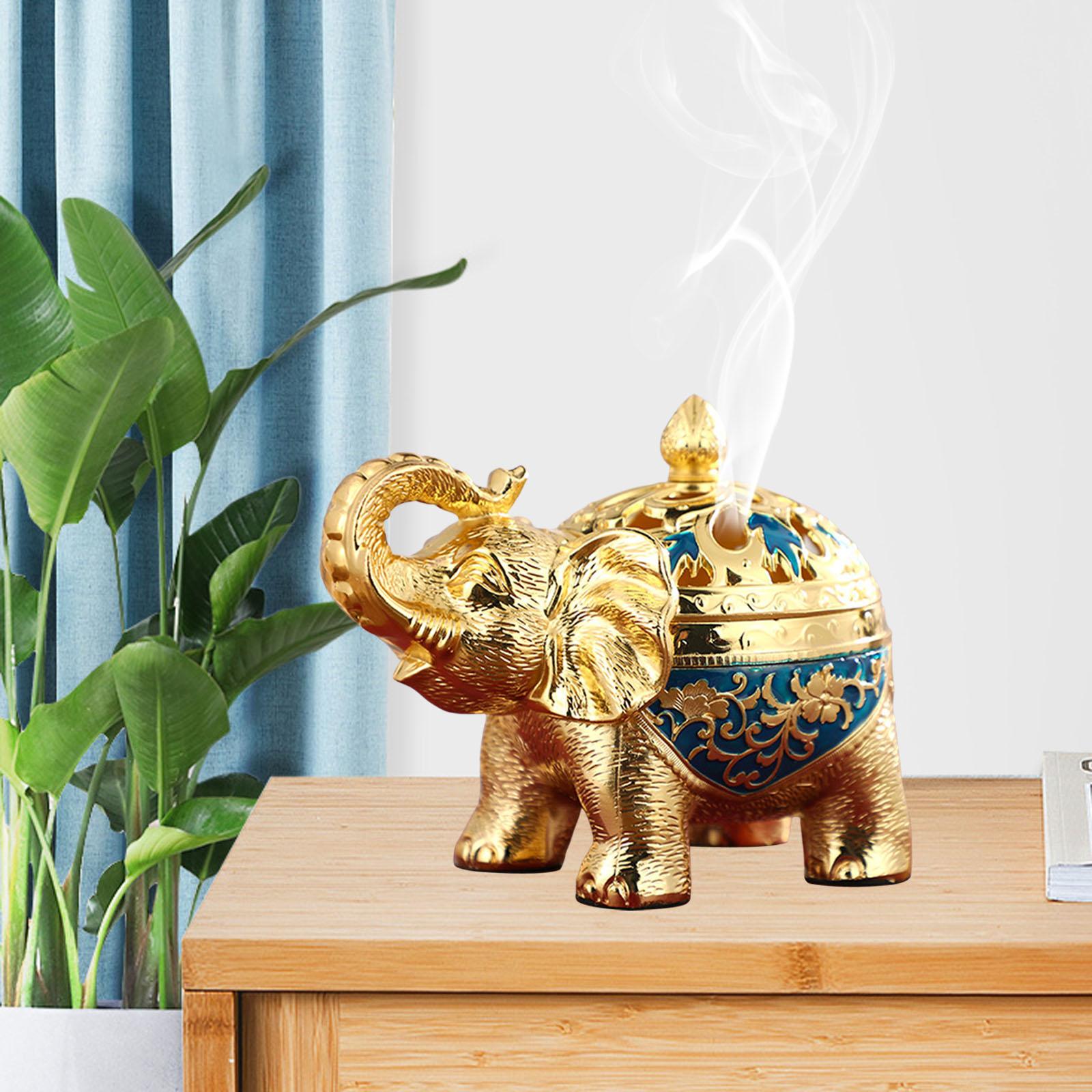 Elephant Statue Incense Burner Censer Incense Holder for Desk Home Decor Blue