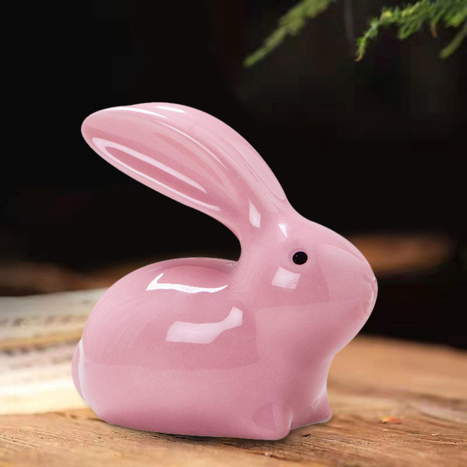 Miniature Ceramic Bunny Figurine Statues Animal Ornament for Decor Pink