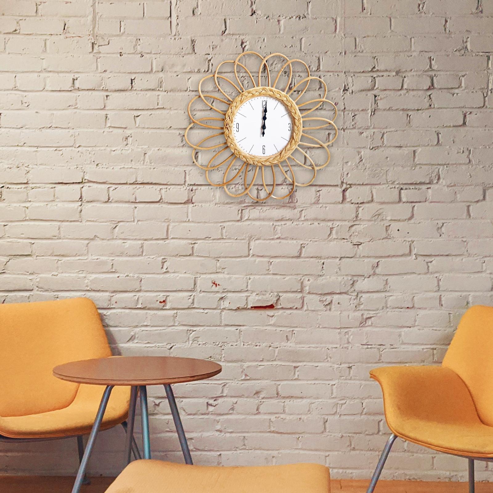 Rattan Wall Clock Boho Wall Decor Silent Modern for Hotel Home Decoration Style B