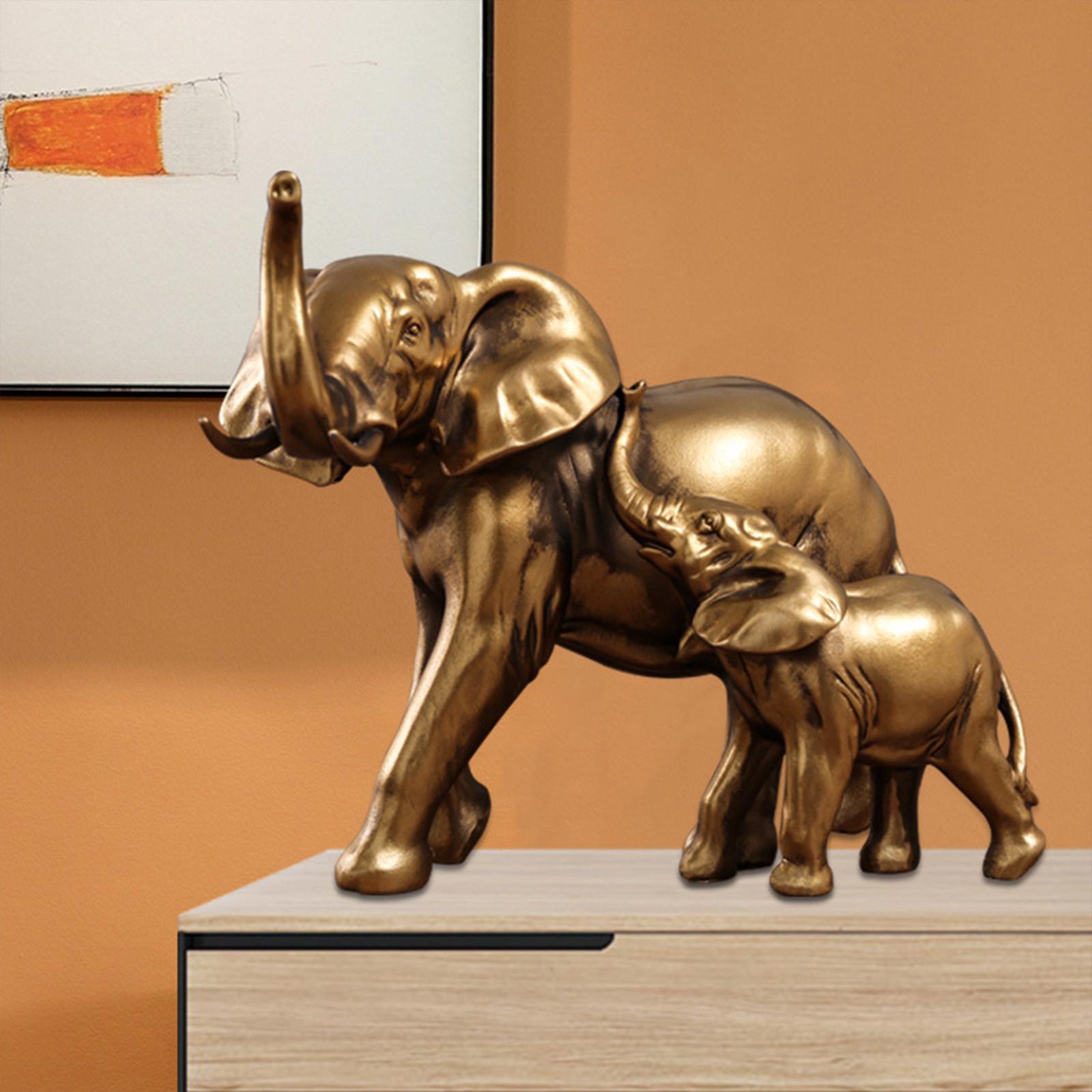 Resin Figurines Sculpture Elephant Statues for Wedding Bedroom New Year Home Aureate With Kids