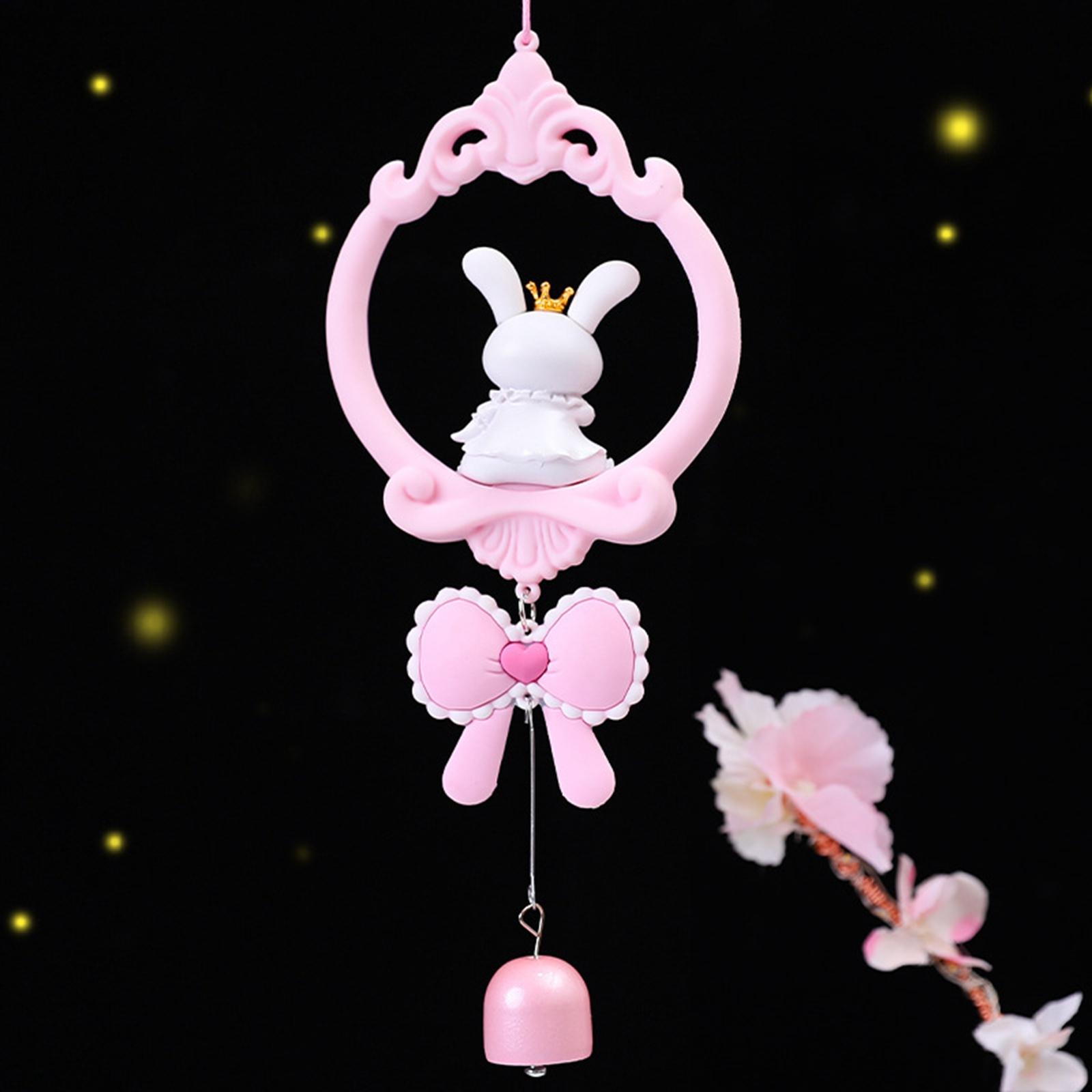Rabbit Wind Chimes Farmhouse Hanging Decor Easter for Outside Porch Patio Pink