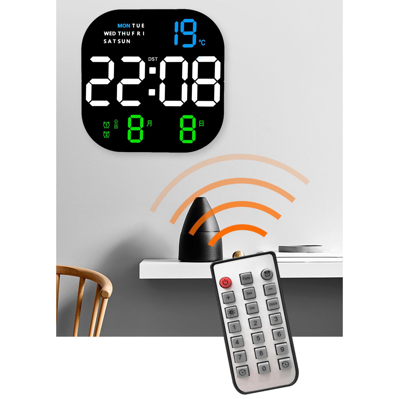 LED Desktop Alarm Clock Adjustable Brightness Digital Wall Clock for School Blue Green Display