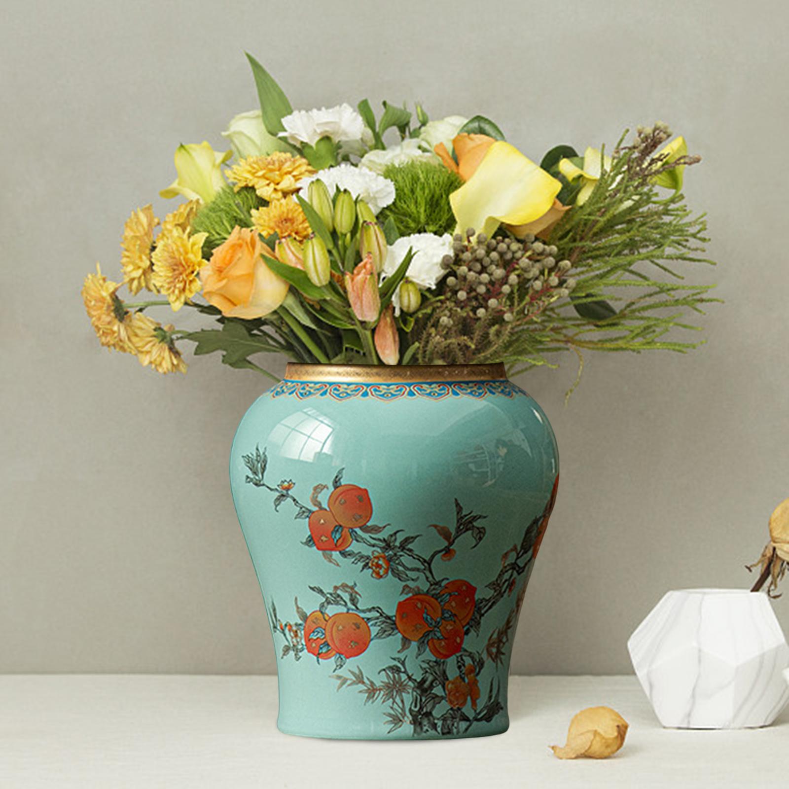 Porcelain Ginger Jar Temple Jar Elegant Nine Peach Pattern for Party Desktop Green