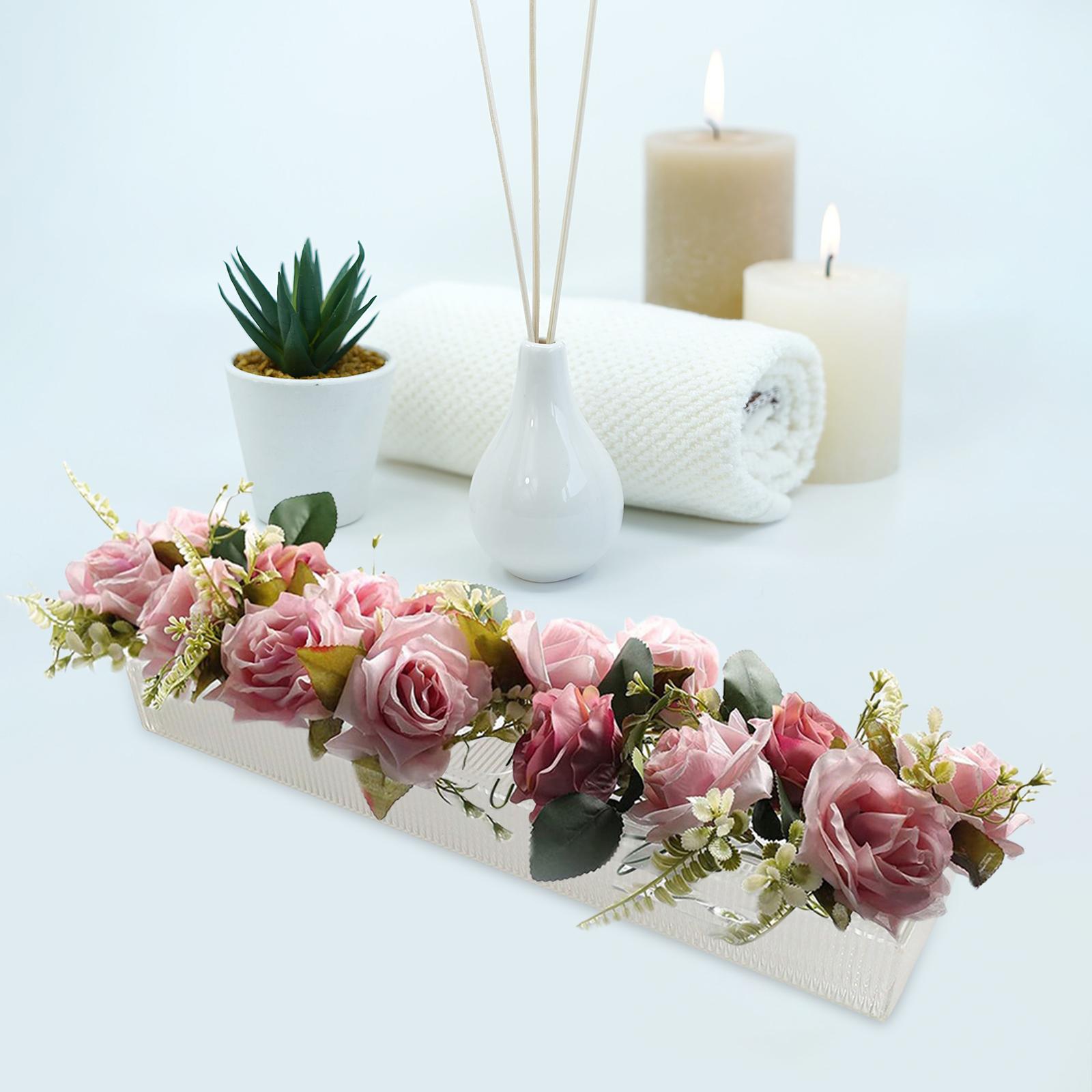 Acrylic Flower Vase Centerpiece Shelf Long Decorations with Vertical Stripes 45x10x6.5cm