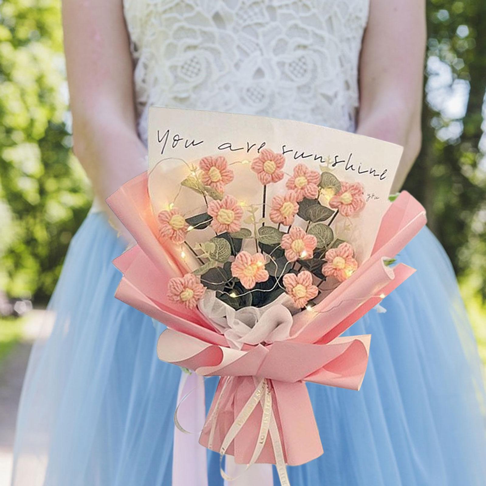 Completed Crochet Flowers Bouquet for Holiday Mother Day Family Gift Pink