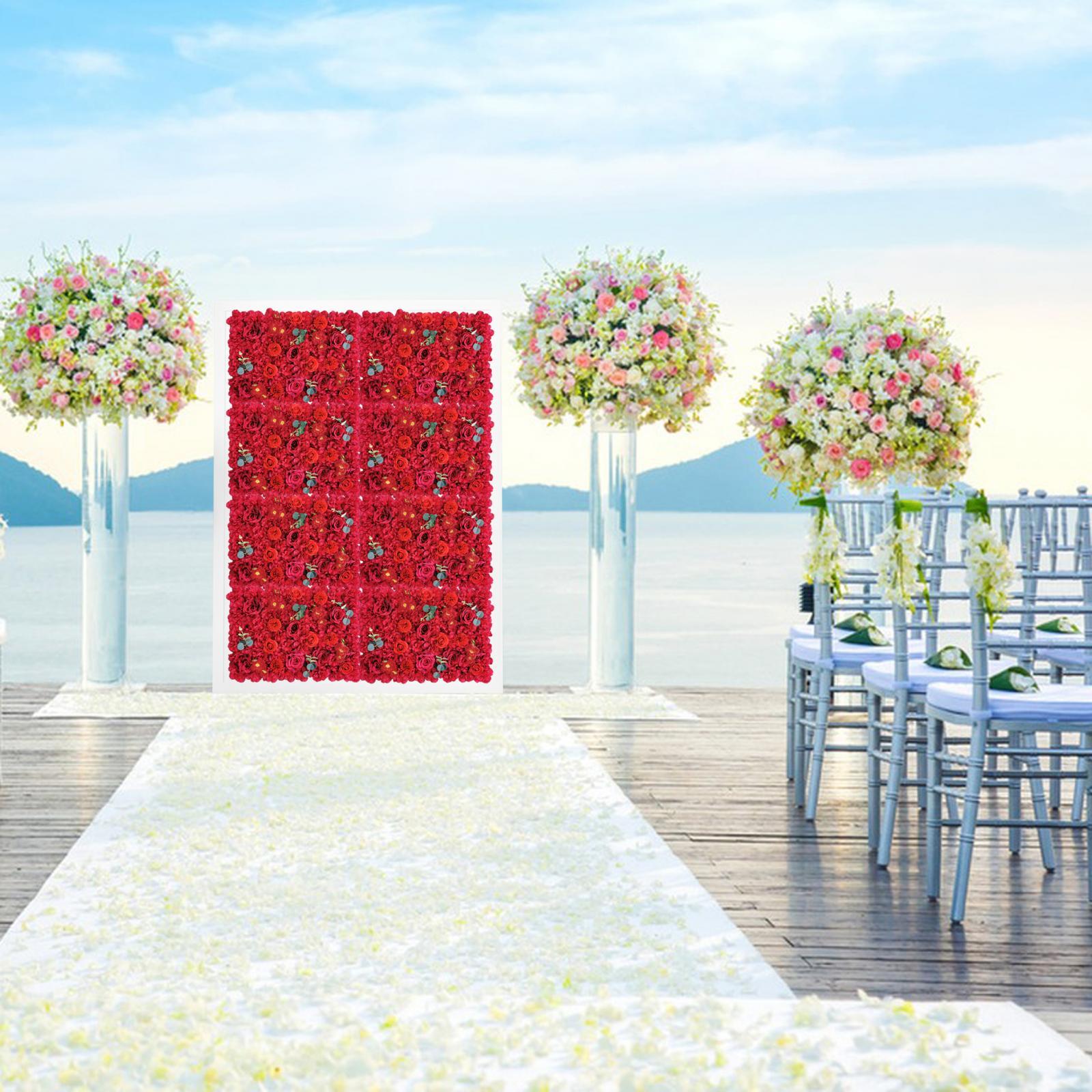Artificial Flower Wall Panel Floral Panel Background for Wedding Stage Decor Red
