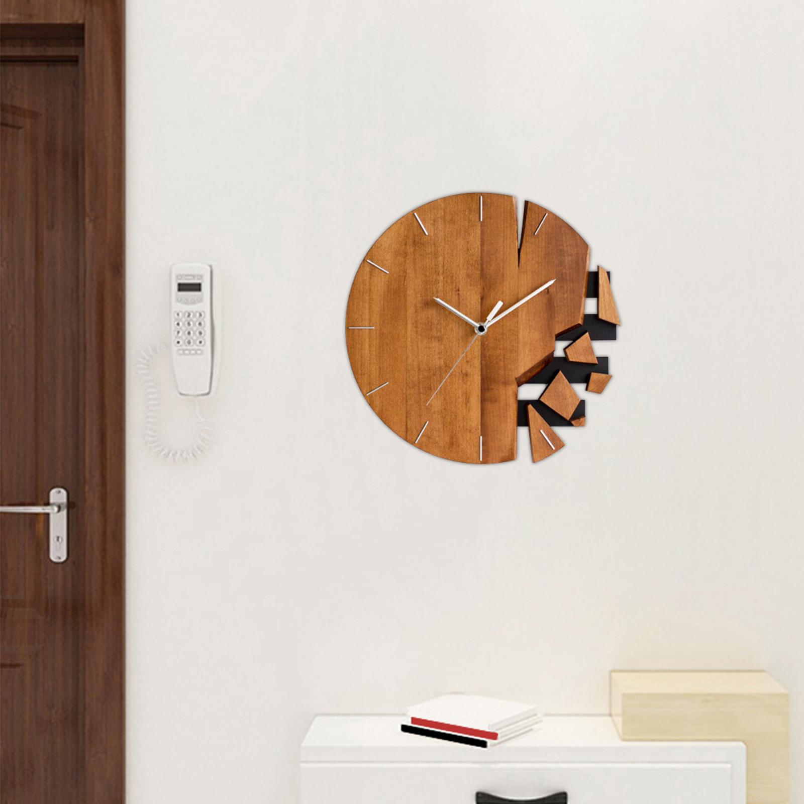 Round Hanging Clocks Shelf Modern Abstract Art Wall Clock Wooden Wall Clocks Brown