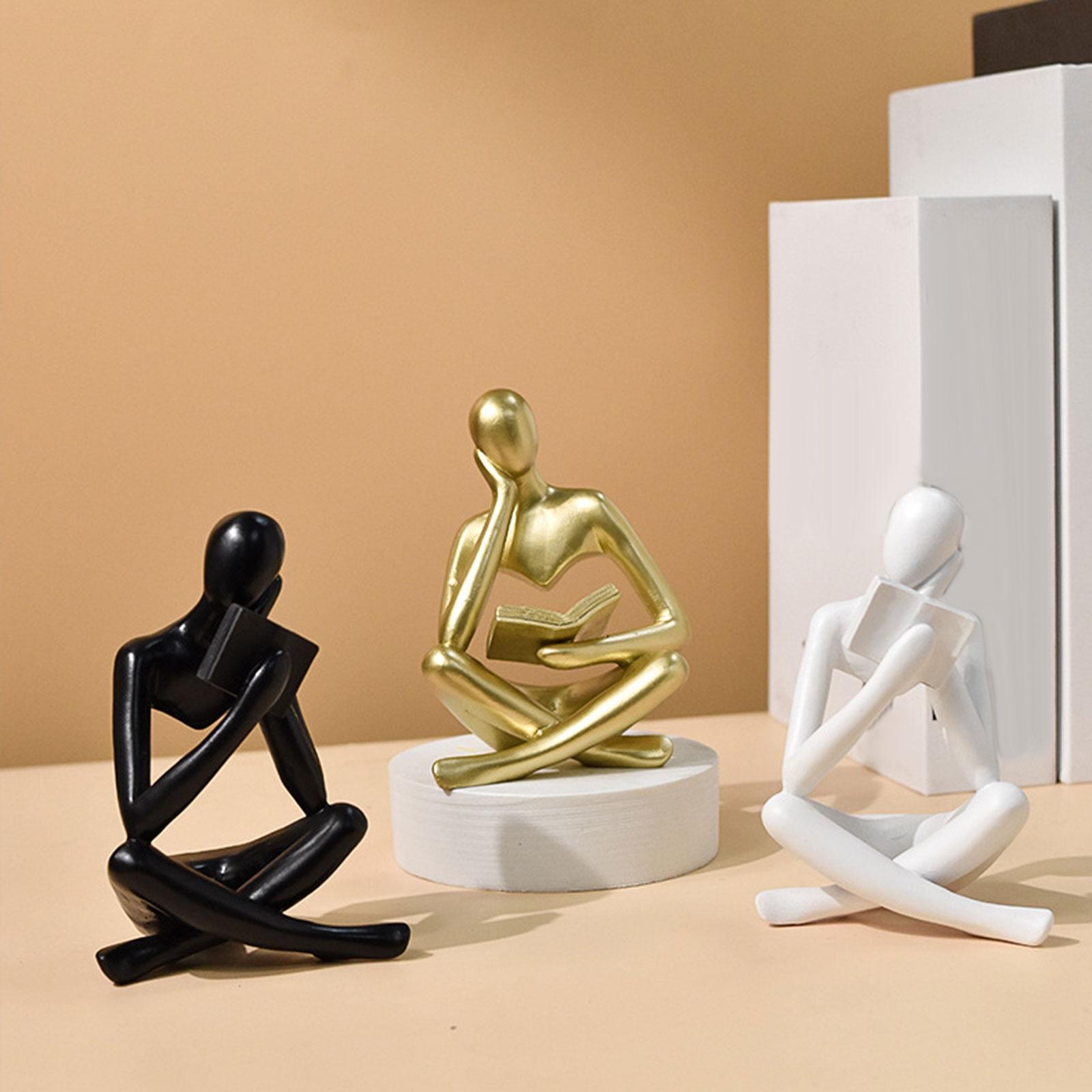 Figurine Human Figurine Figures Thinker Statue for Desktop Shelf Living Room 8.5cmx6cmx11.5cm Gold
