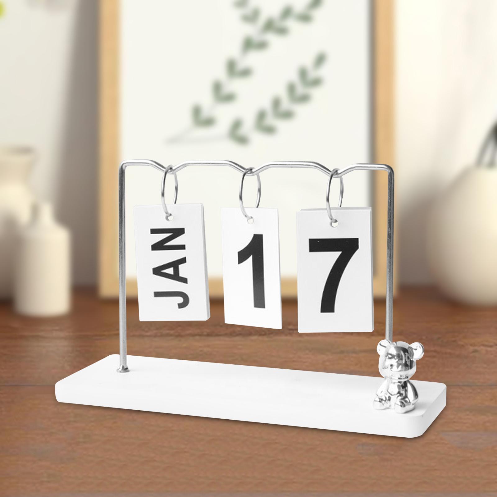 Desk Calendar Table Centerpieces Wood Base Classroom Perpetual Flip Calendar White