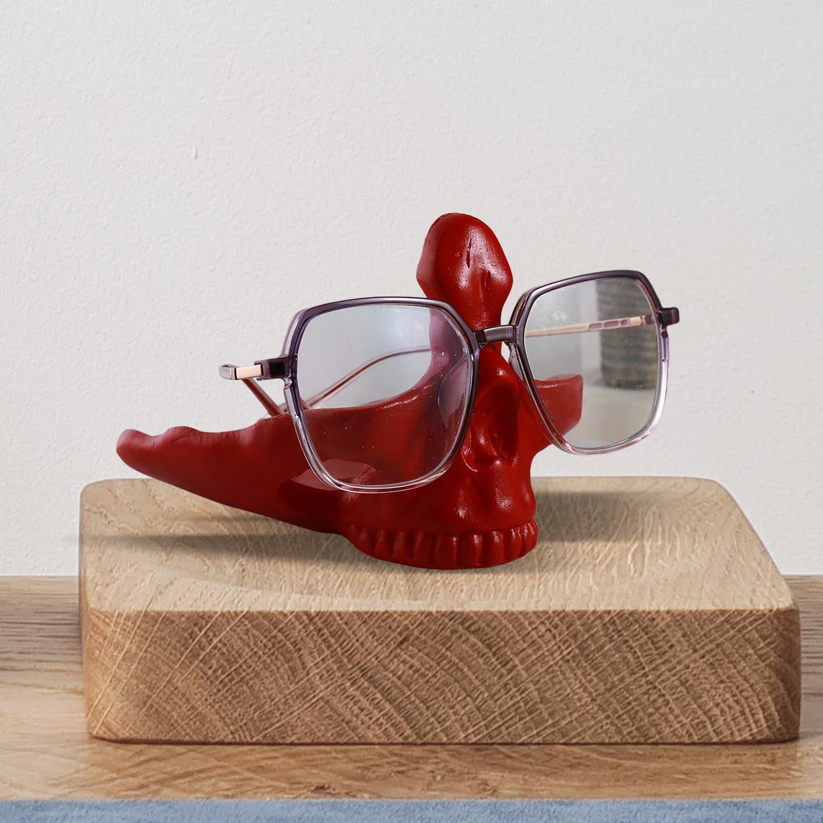 Skull Glasses Holder Creative Eyeglasses Holder for Home Tabletop NightStand Red