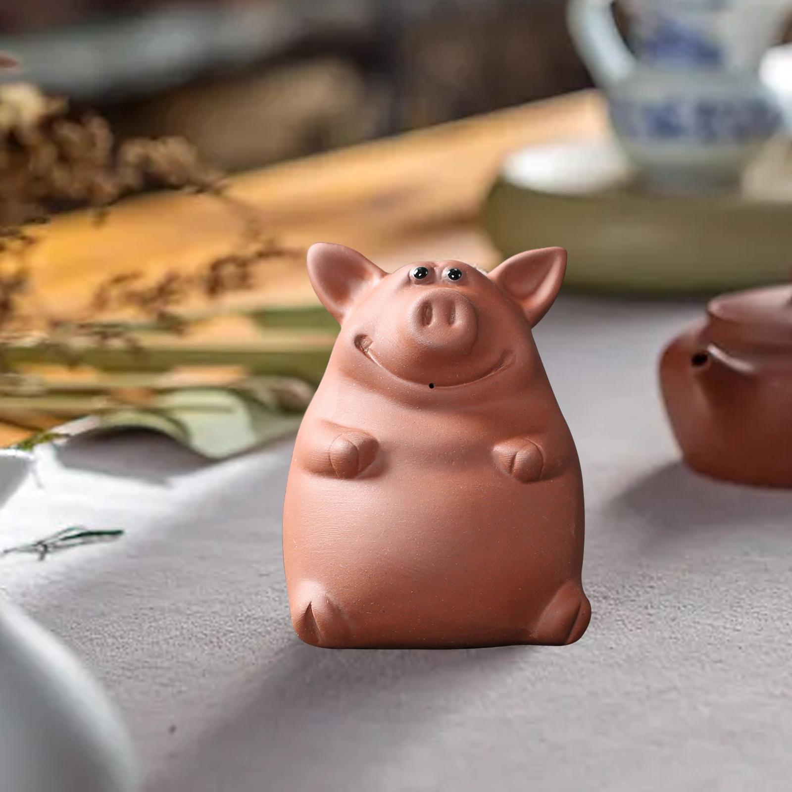 Ceramic Clay Pig Mini Tea Pet Figurine DIY Terrarium Crafts Red