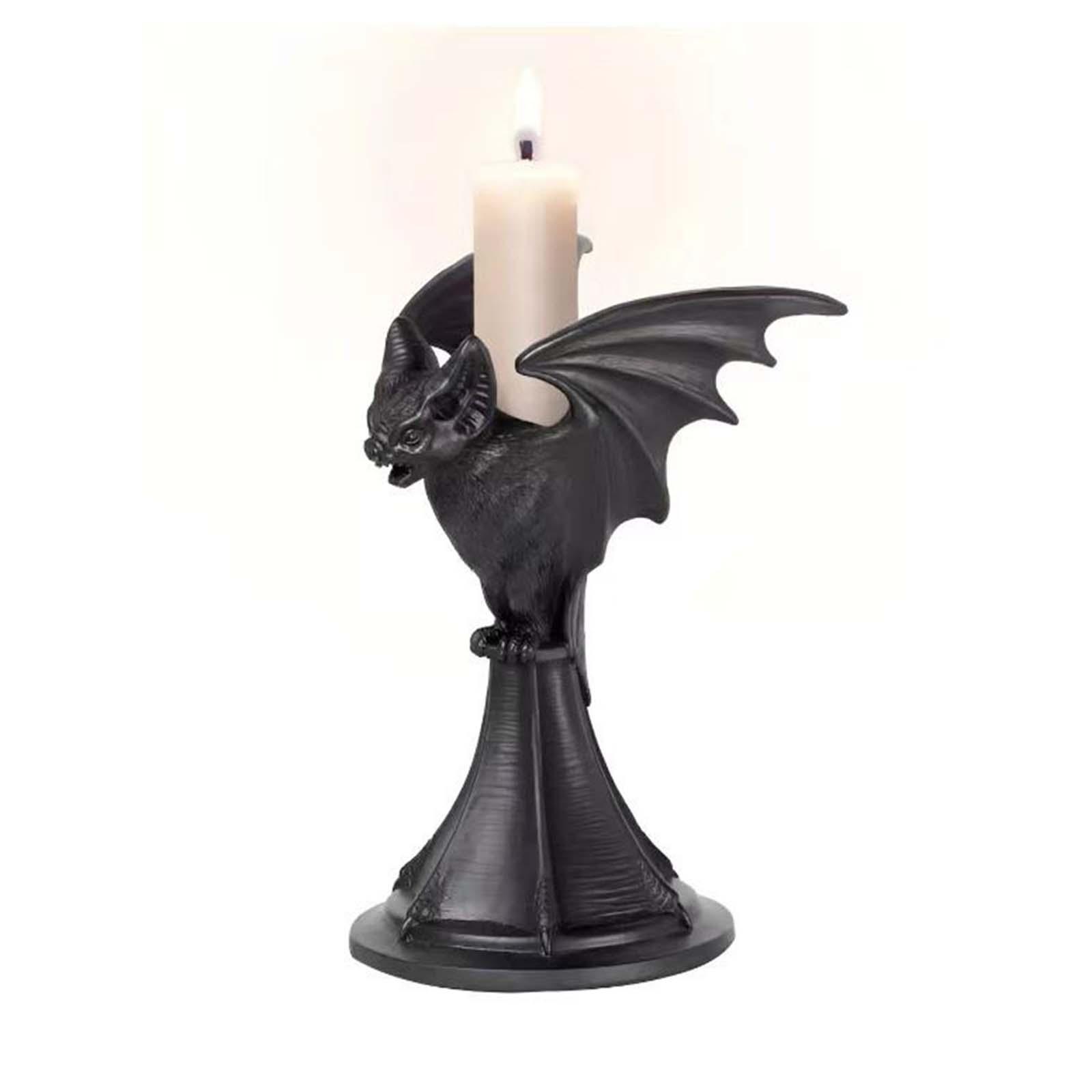 Taper Candle Holder Tabletop Candle Stand Resin Halloween Gothic Candlestick Bat