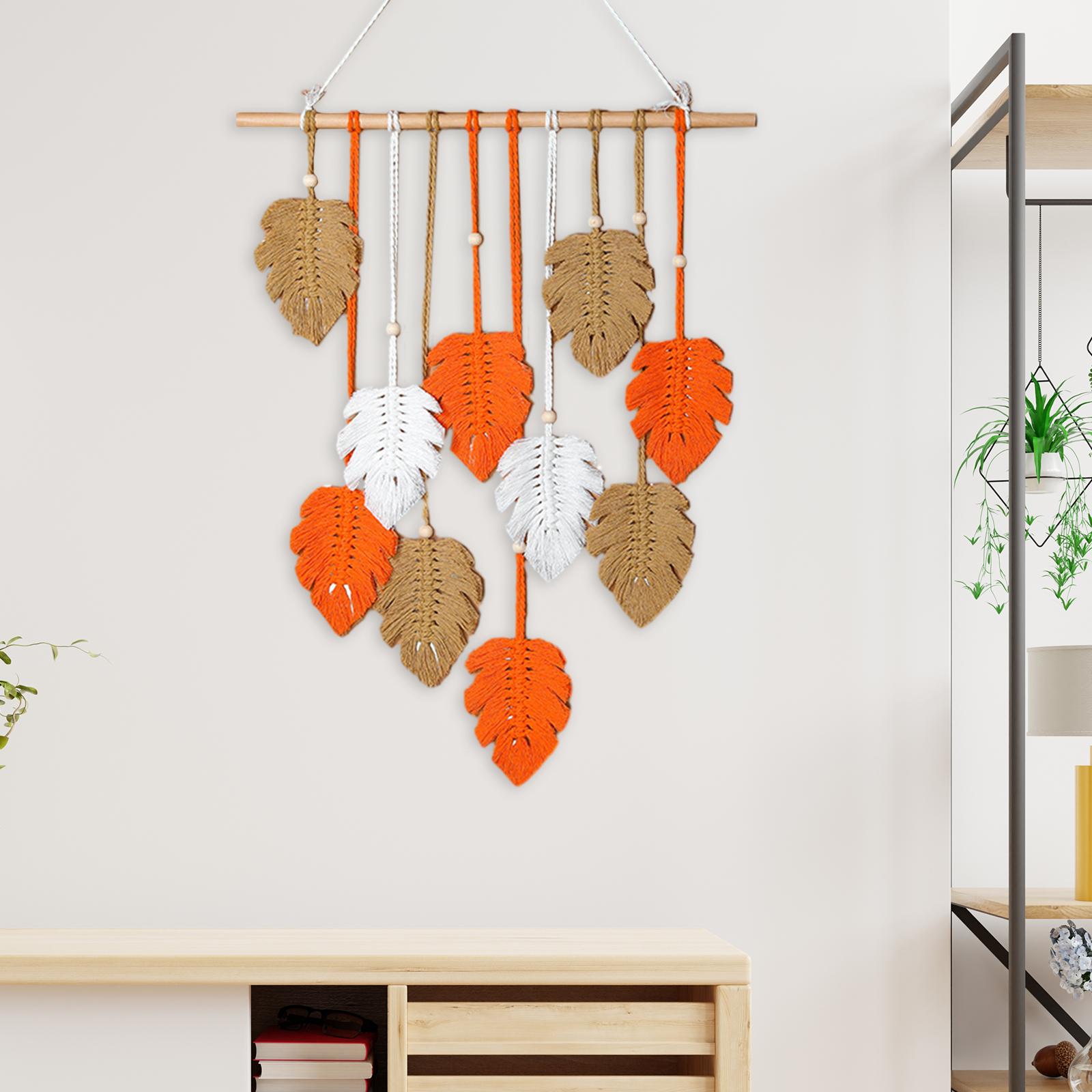 Leaves Macrame Wall Hanging Boho Leaf Tassels for Home Apartment Living Room Orange