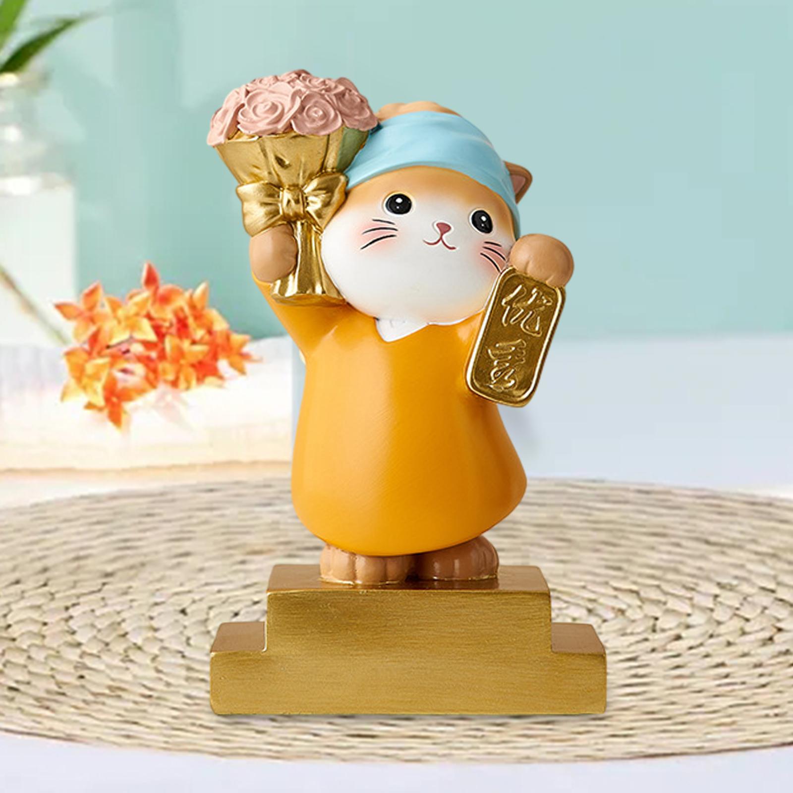 Cat Statue Table Centerpieces Bookshelf Gift Housewarming Resin Figurine Flower