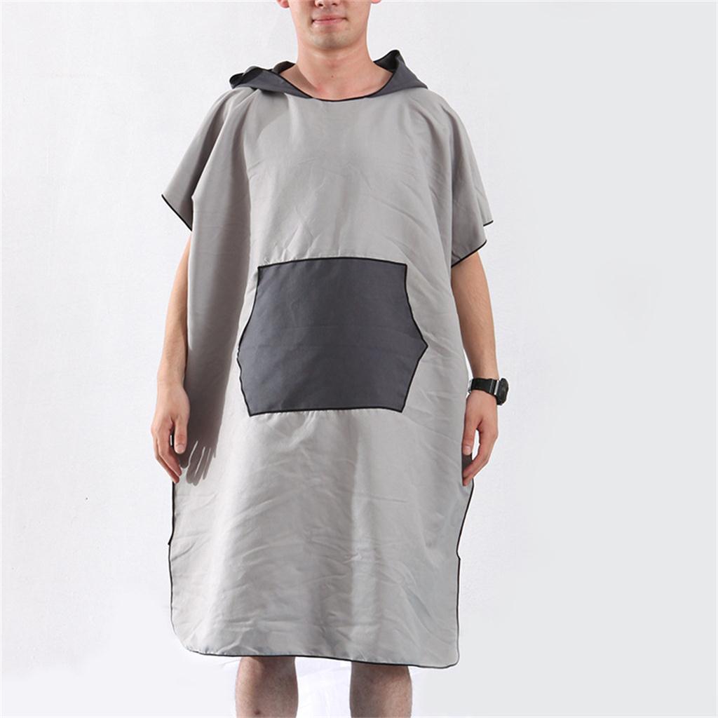 Surf Beach Poncho Wetsuit Changing Robe & Hood, Pocket, Storage Bag Gray