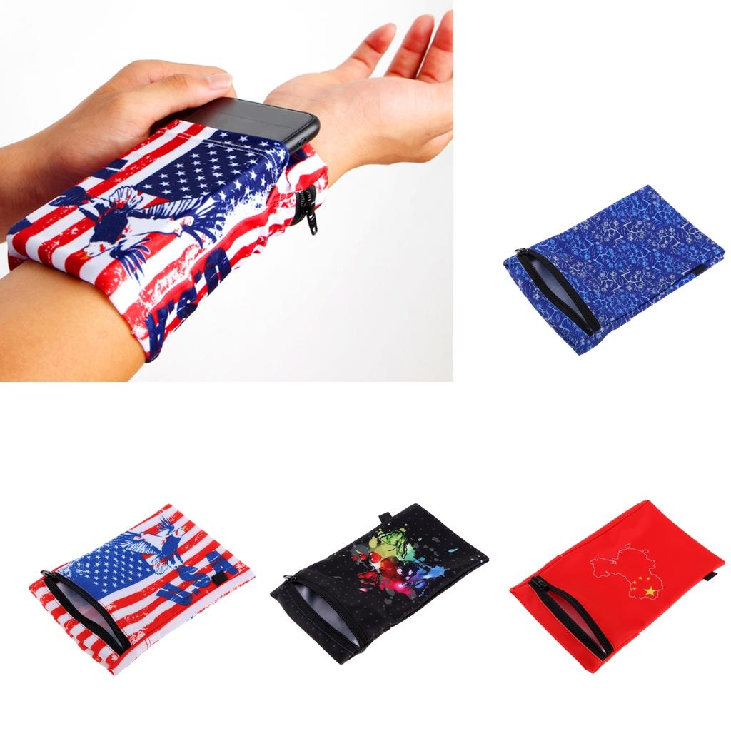 Sports Wristband Sweatband Wallet Zipper Pocket Armband M American Flag