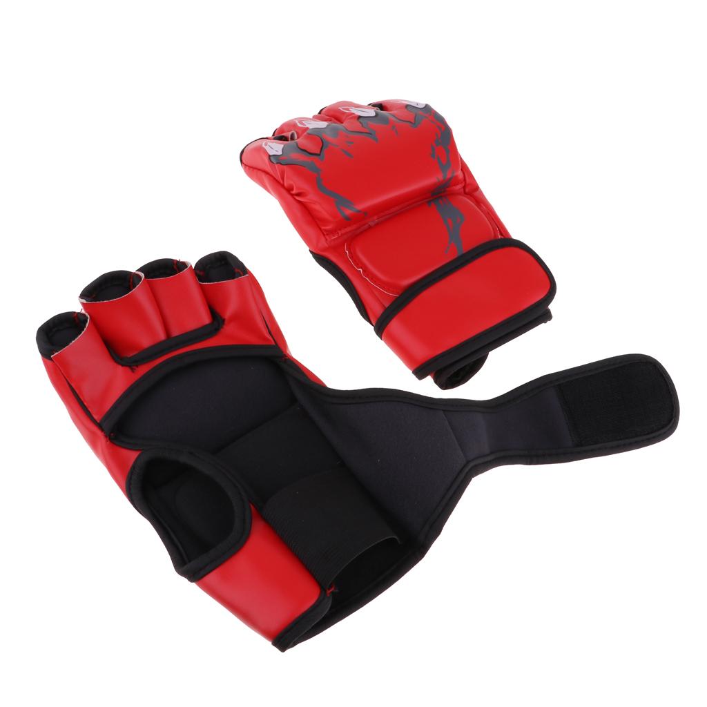 Half Finger Boxing Punching Gloves Combat Sparring Grappling MItts Red1