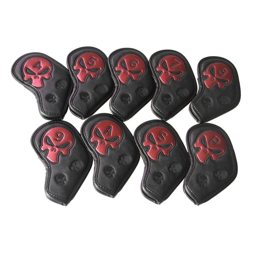 9pcs Waterproof Skull Golf Iron Head Cover Club Putter Headcover Covers Red