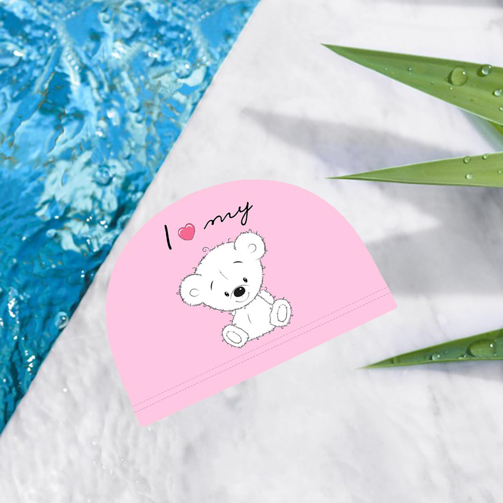 Swim Cap Kids Bathing Swimming Hat Girl Boy Animal Print Cap Pink Teddy Bear