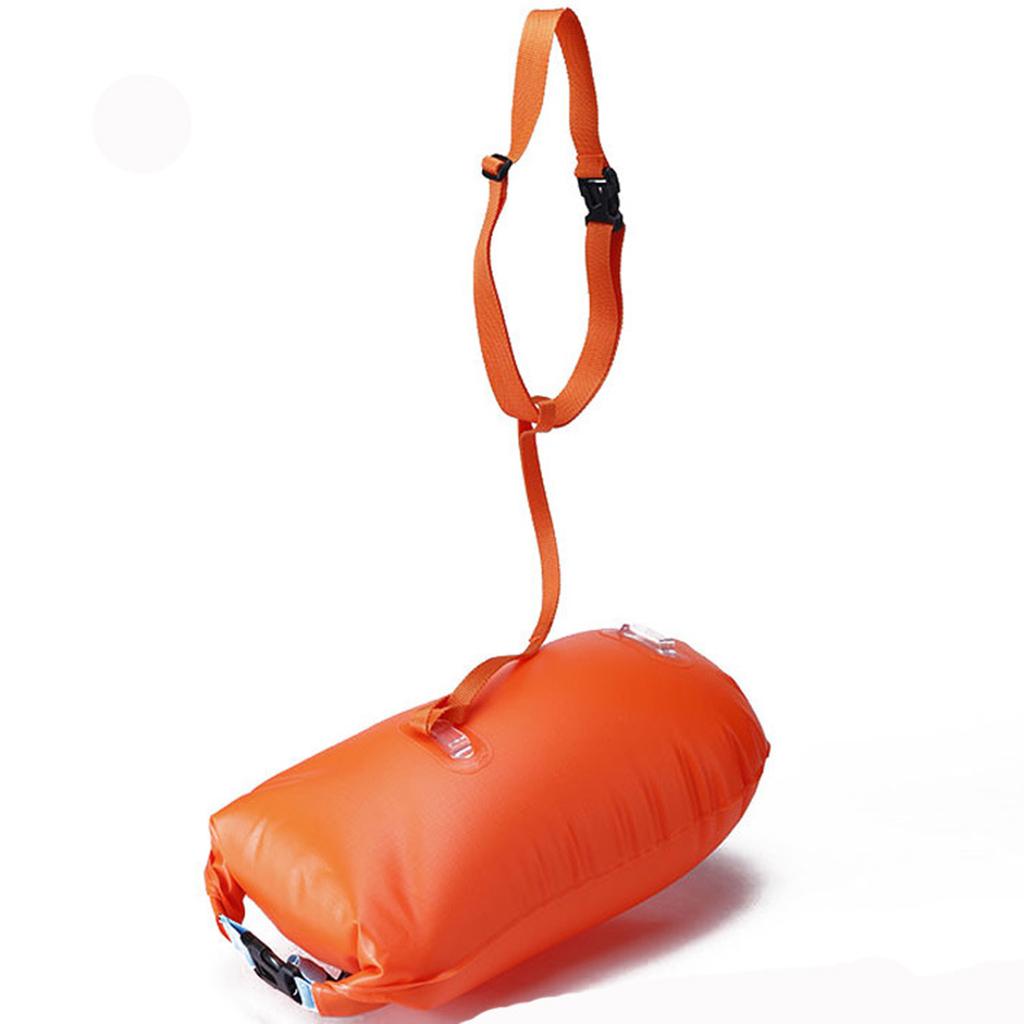 Swim Bubble Tow Float Buoy Inflatable Air Bag Open Water 20L Orange 27x63cm
