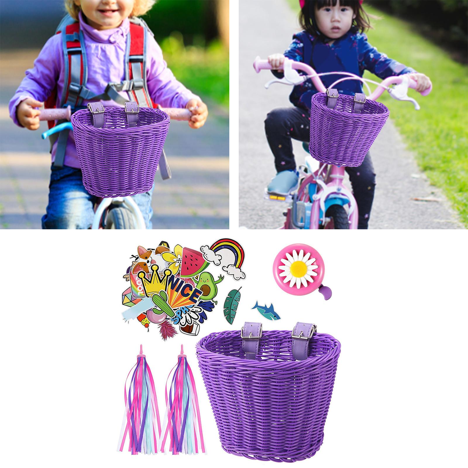 Bike Basket with Colored Tassel Cycling Accs Handmade Wicker for Adult Purple