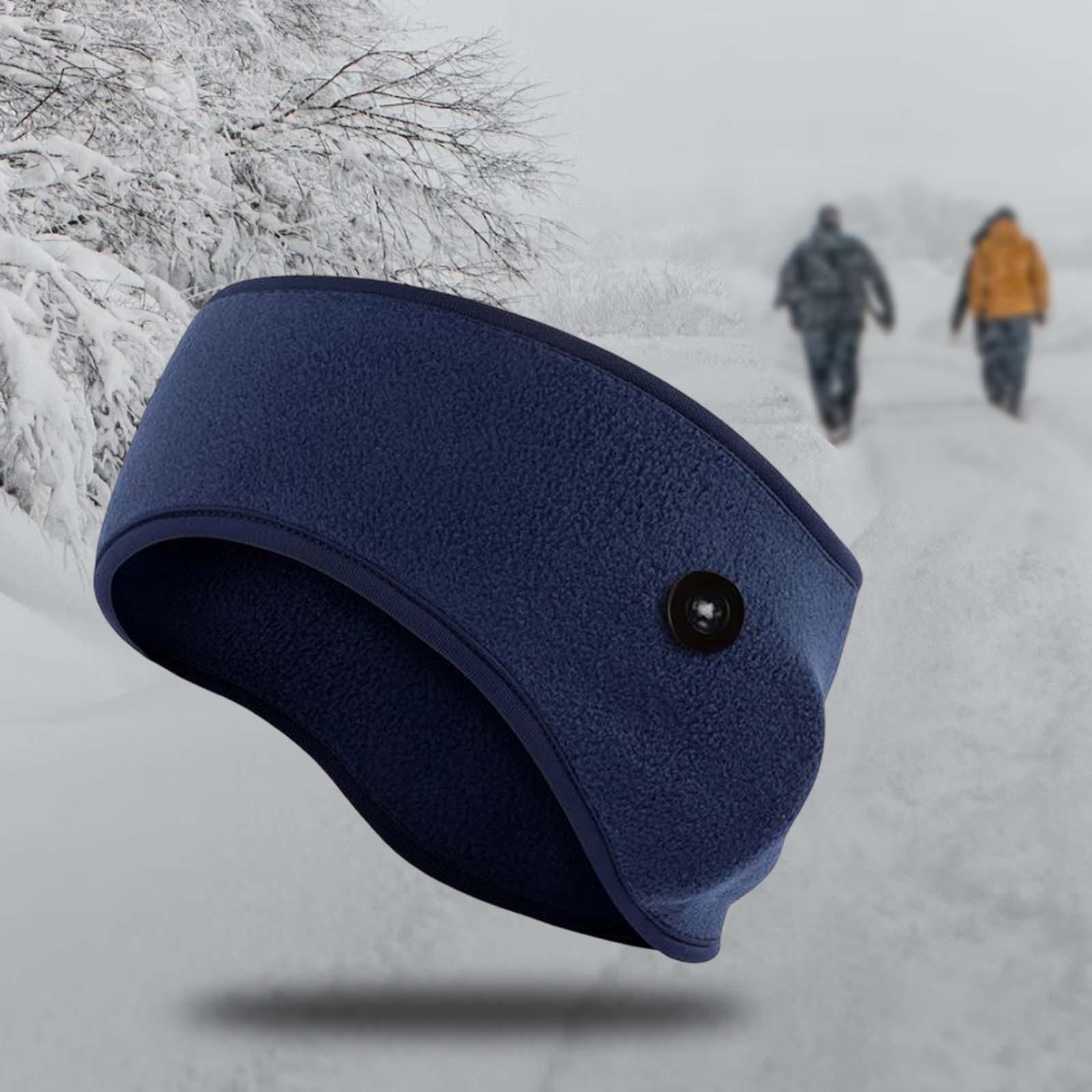 Ear Warmers Headband with Buttons Winter Earmuffs for Adults Cycling Skiing Dark Blue