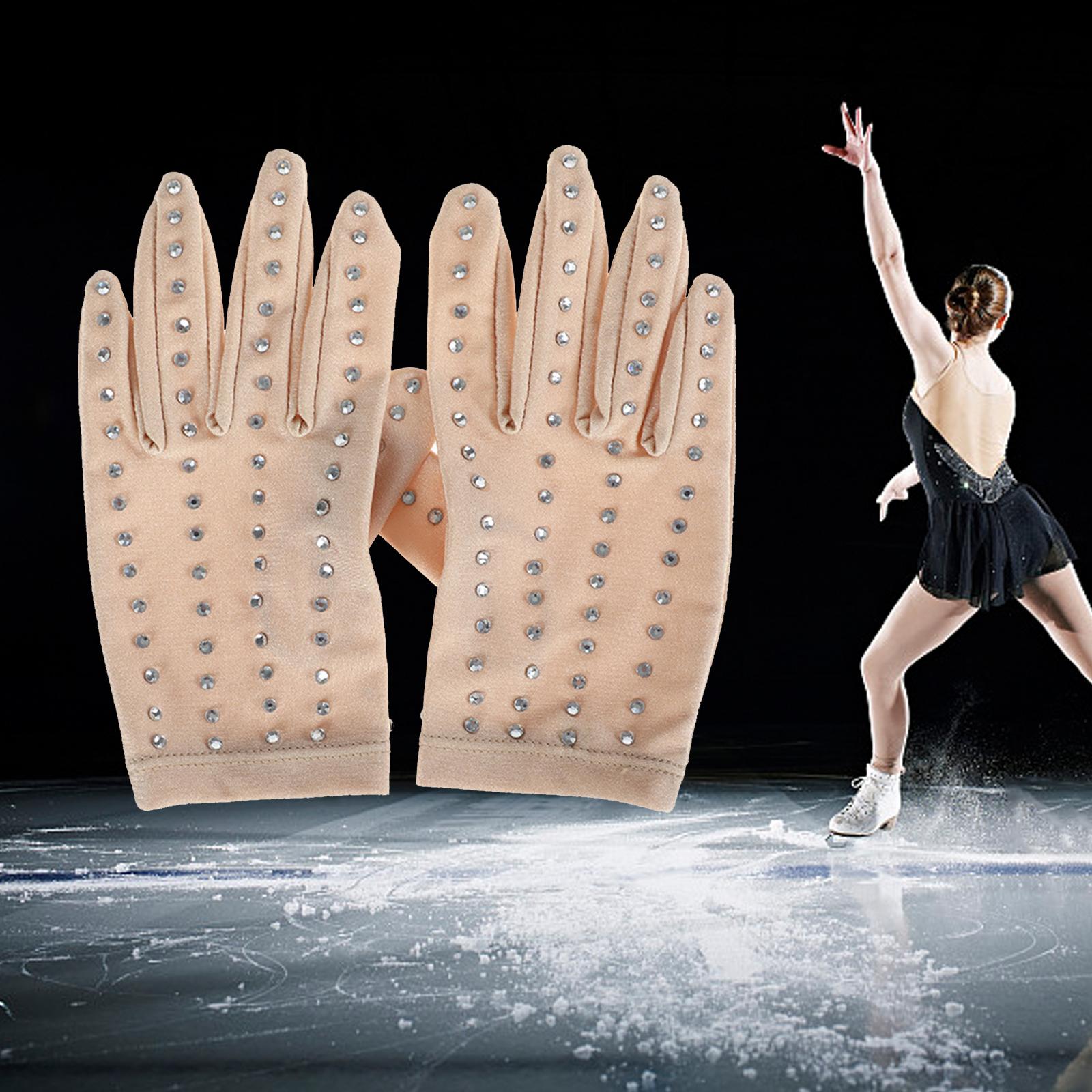 Women Figure Skating Gloves Girls with Rhinestones for Show Competition S