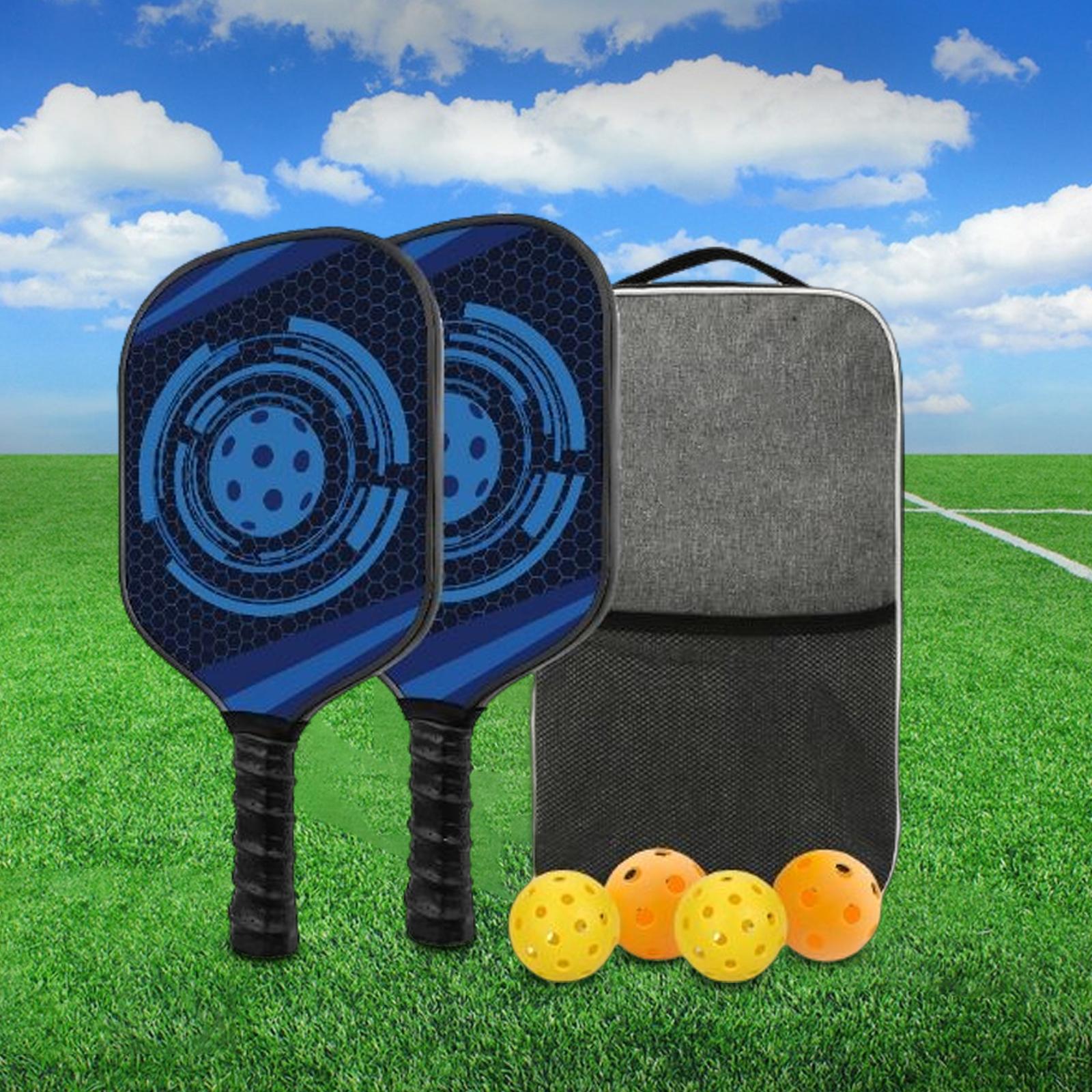 2Pieces Pickleball Paddles Rackets with 4pcs Pickleball Balls and Carry Bag Blue