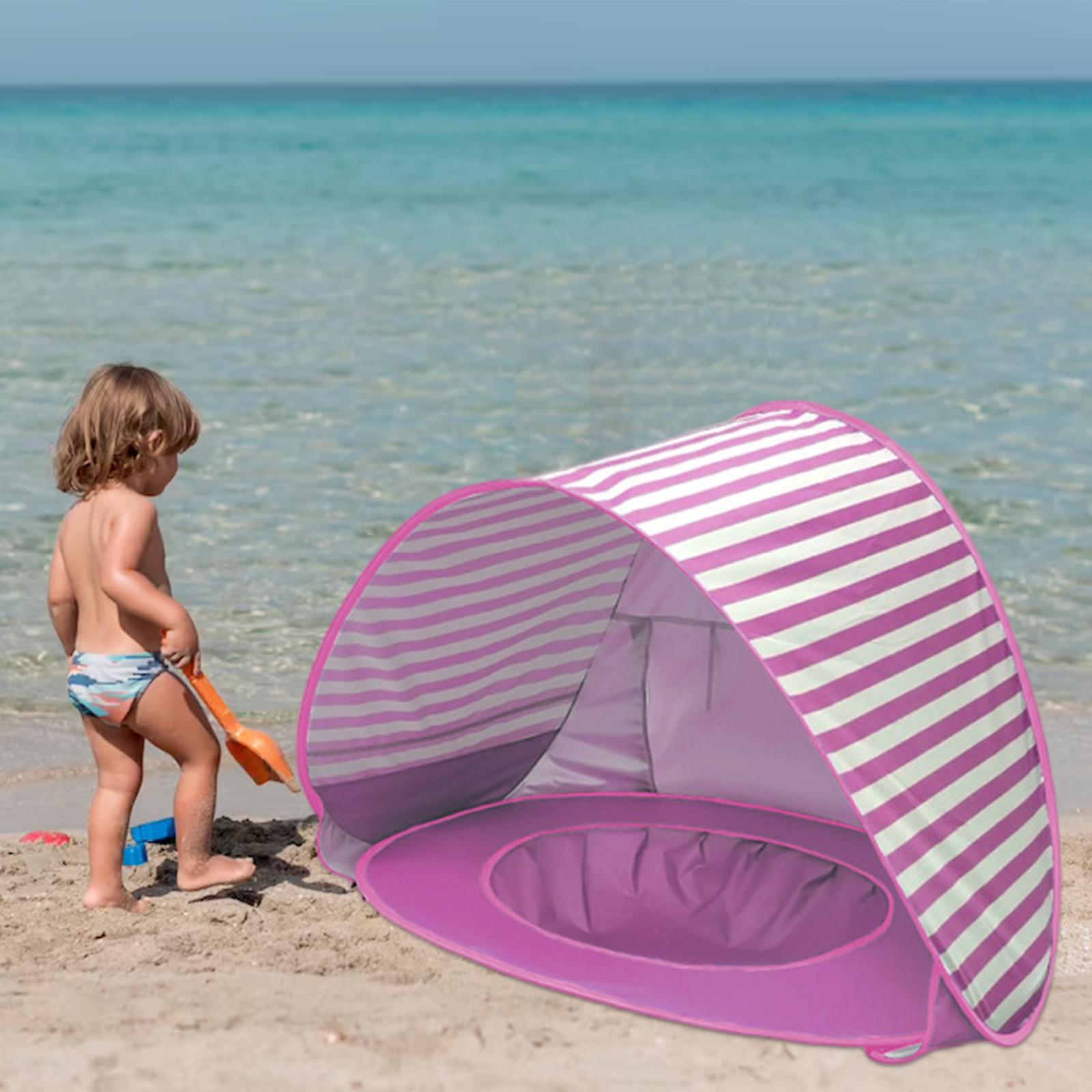 Beach Tent with Baby Pool Shade for Picnic Summer stripes pink 