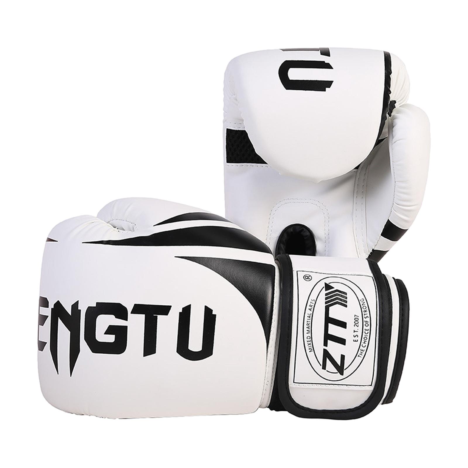 Boxing Gloves PU Durable for Karate Fighting Punching Heavy Bag Martial Arts White and Black