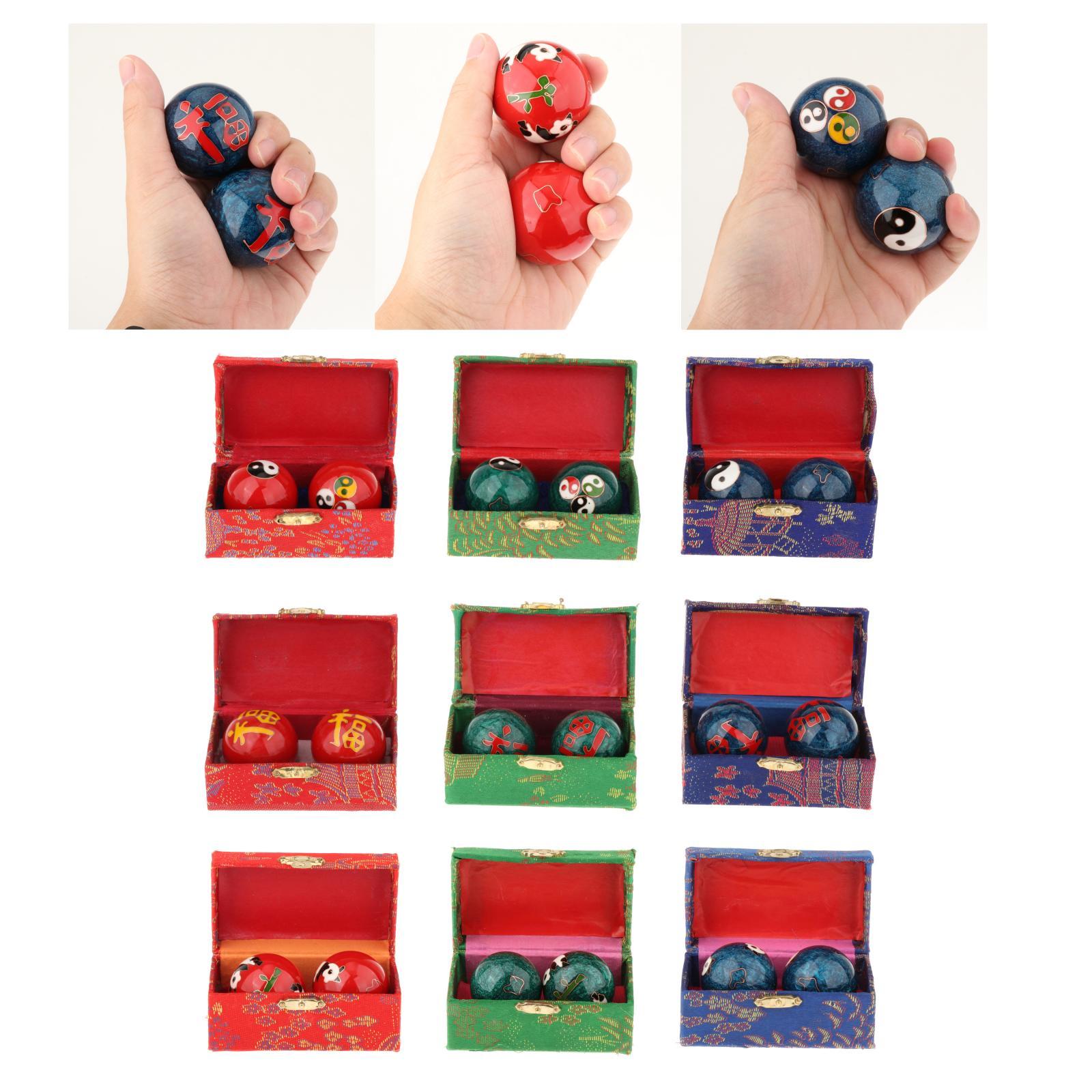 2 Pieces Massage Balls with Storage Box Baoding Balls for Middle Aged People Gossip Red