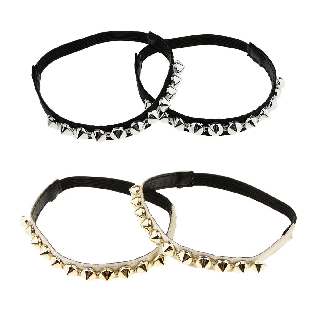 Detachable Leather Rivet Shoe Straps for Loose High Heeled Shoes Silver