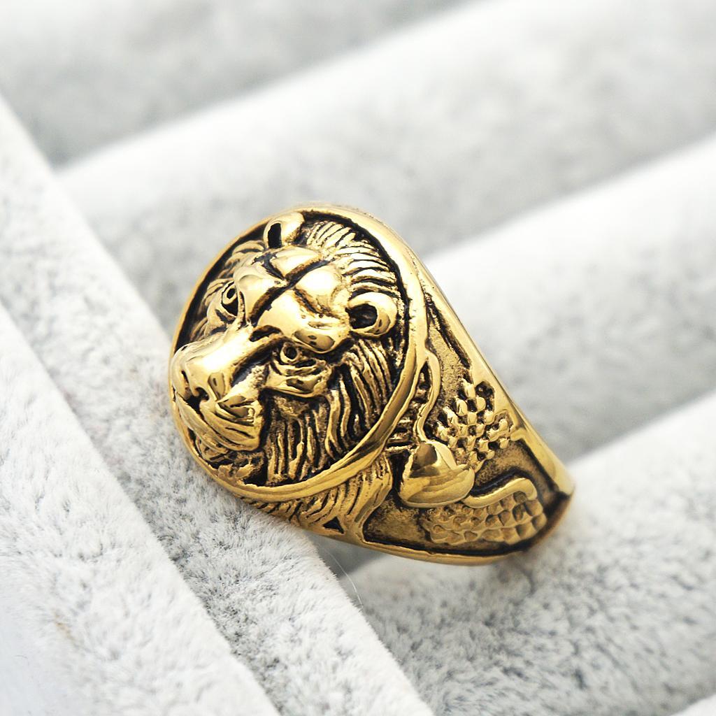 Stainless Steel Lion Ring Vintage Gold Lion Ring Domineering Rock Size ...