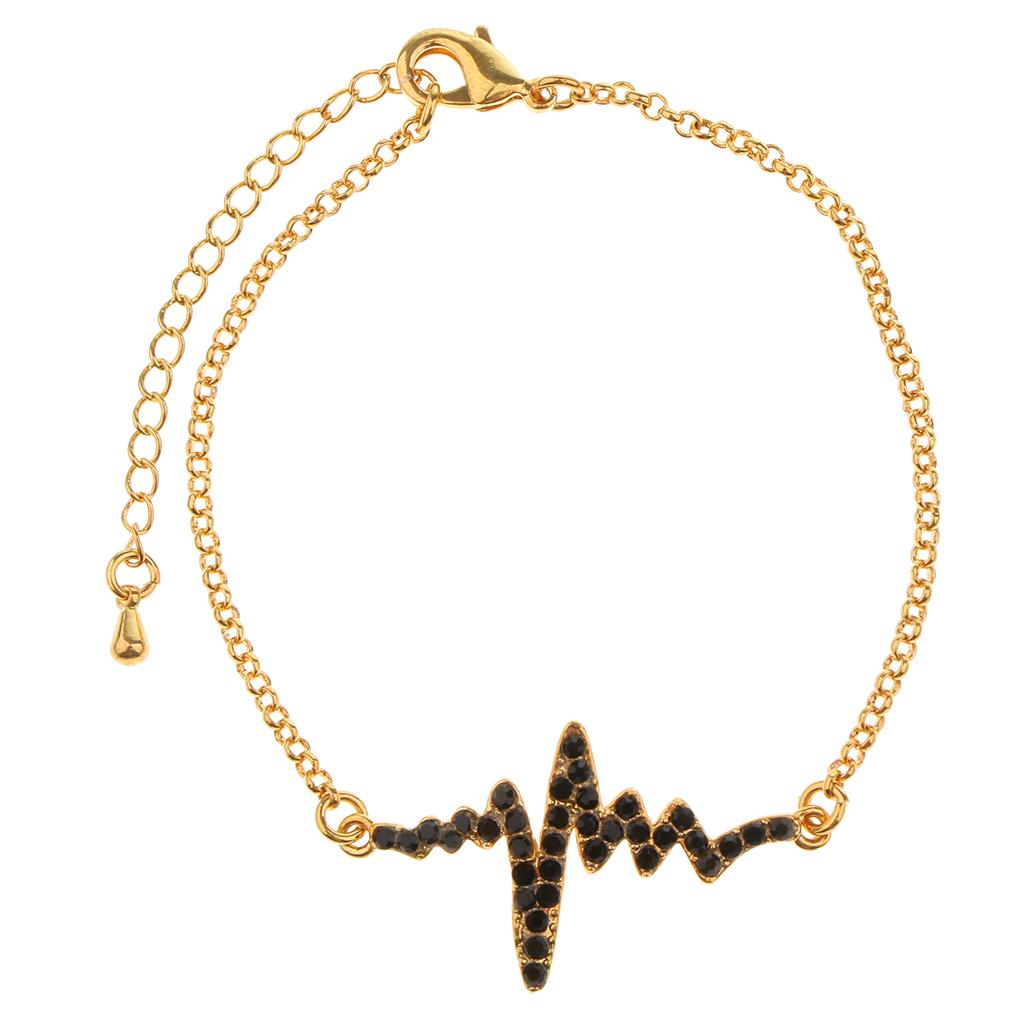 Novelty Heartbeat Bracelet Bangle Unisex Bangle Gold with Black Crystal