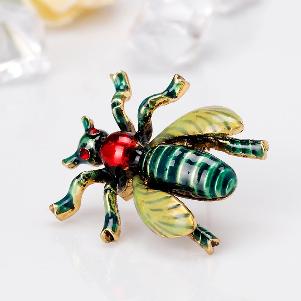 Chic Enamel Rhinestone Bee Shaped Insect Brooch Pins Costume Jewelry Green