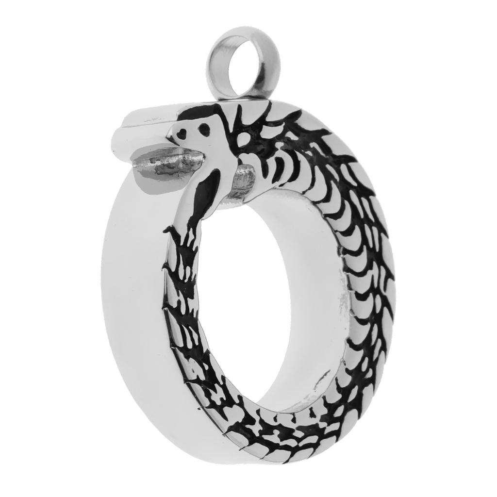 Round Stainless Steel Circled Snake Carving Urn Pendant Memorial Ashes