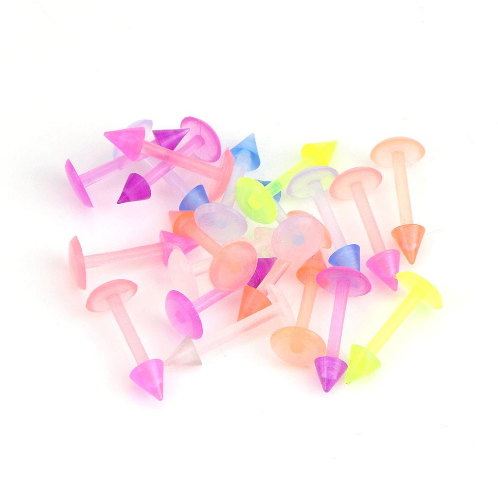 20Pcs Mix Colour Cone Shape Lip Tongue Bar Stud Ring Straight Piercing