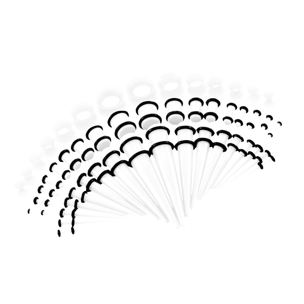 50pcs 14G-00G O-ring Acrylic Tapers Plugs and Silicone Tunnels White