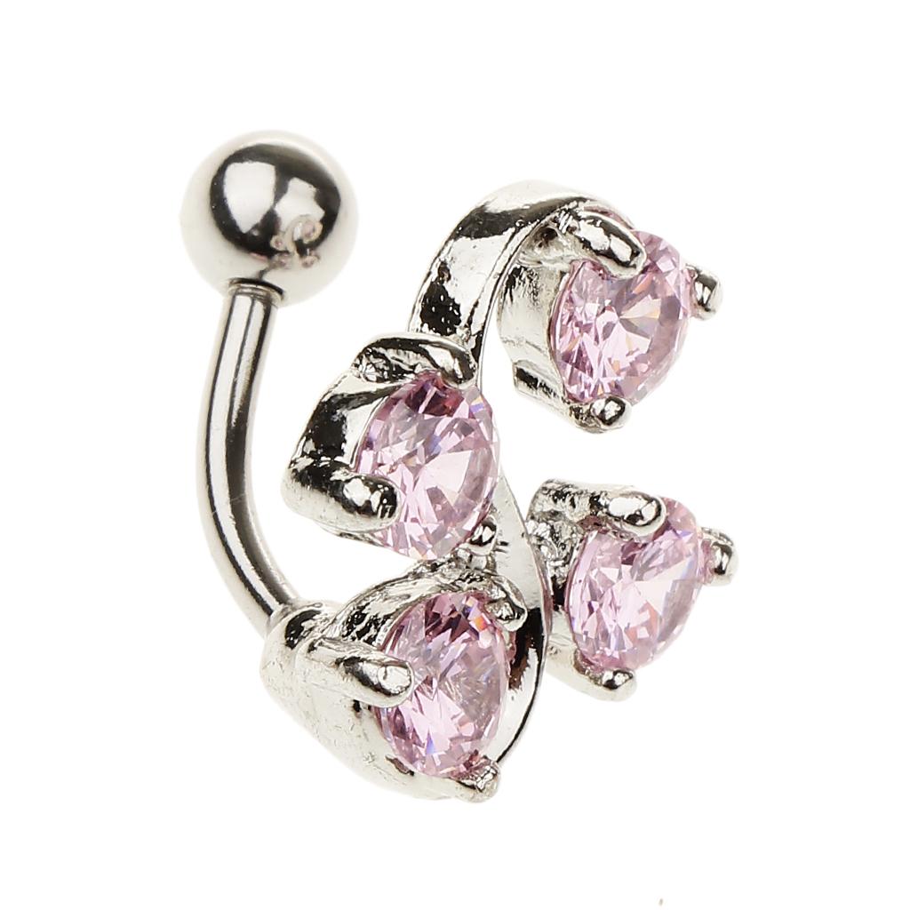 14G Zircon Crystal Belly Button Bar Navel Ring Body Piercing Jewelry Pink