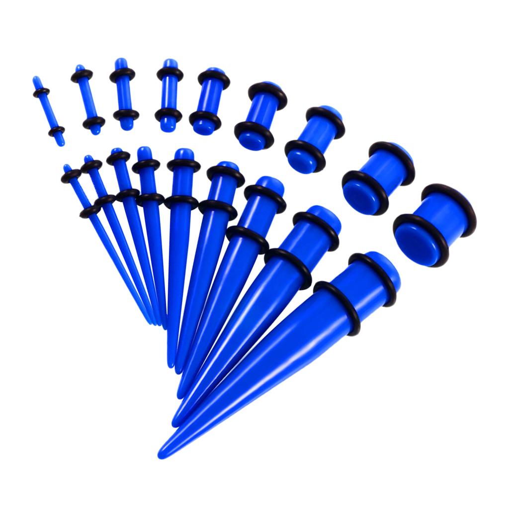 18 Pieces Ear Gauges Stretching Kit Plugs Taper 14G-00G Expanders Blue