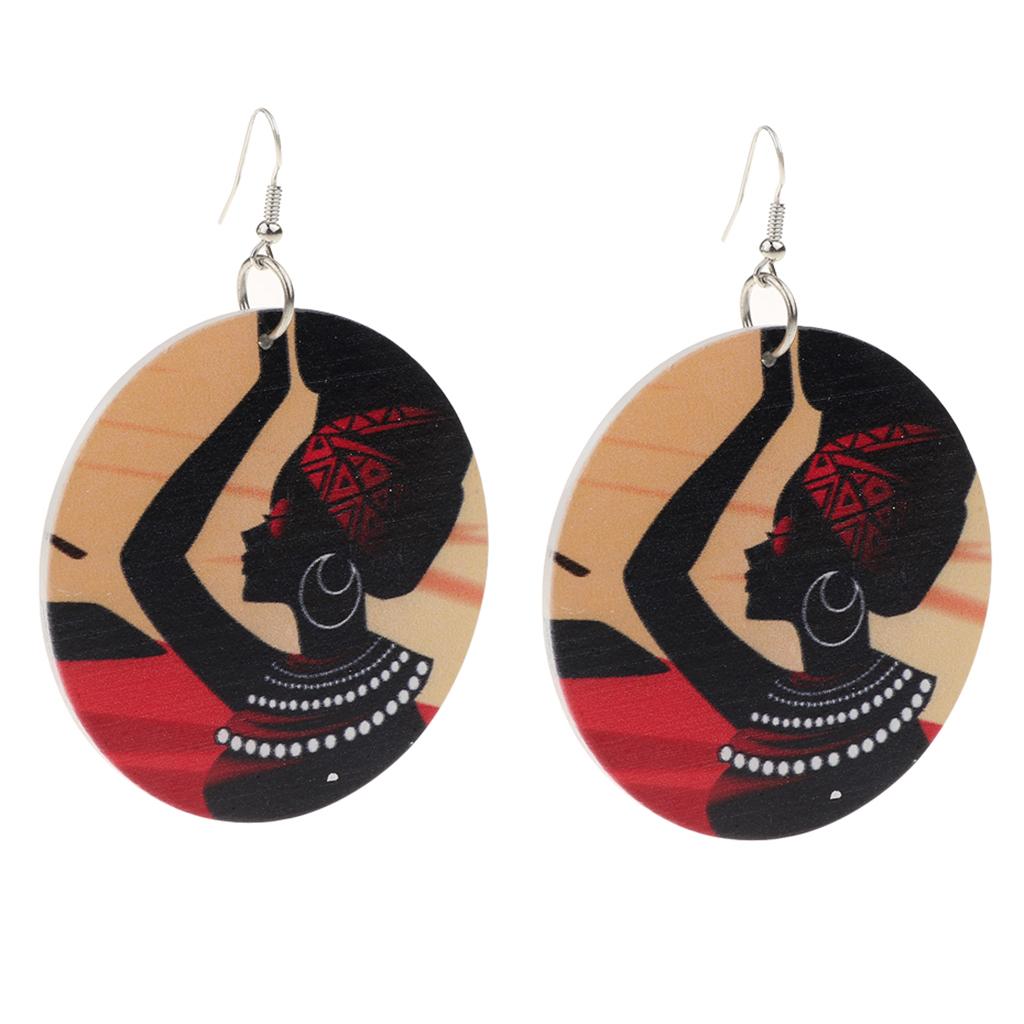 Fashion Circle Wooden Earrings Dangle Drop Black Queen Cool Jewel red