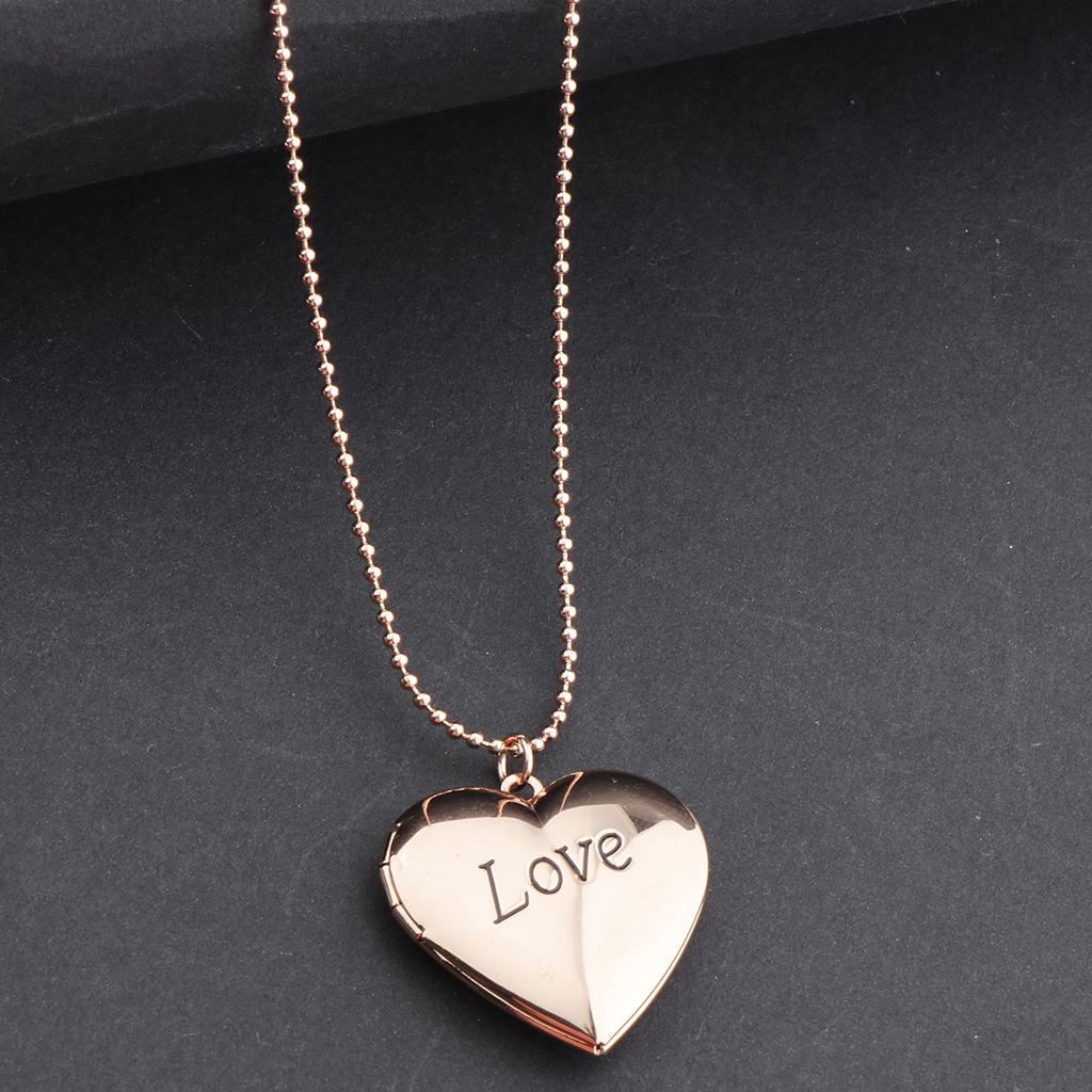 Mini Love Heart Photo Picture Frame Lockets Memorial Necklace Rose Gold