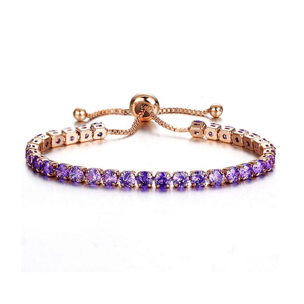 Women Fashion Adjustable Chain Bracelet Cubic Zirconia Bracelet Purple