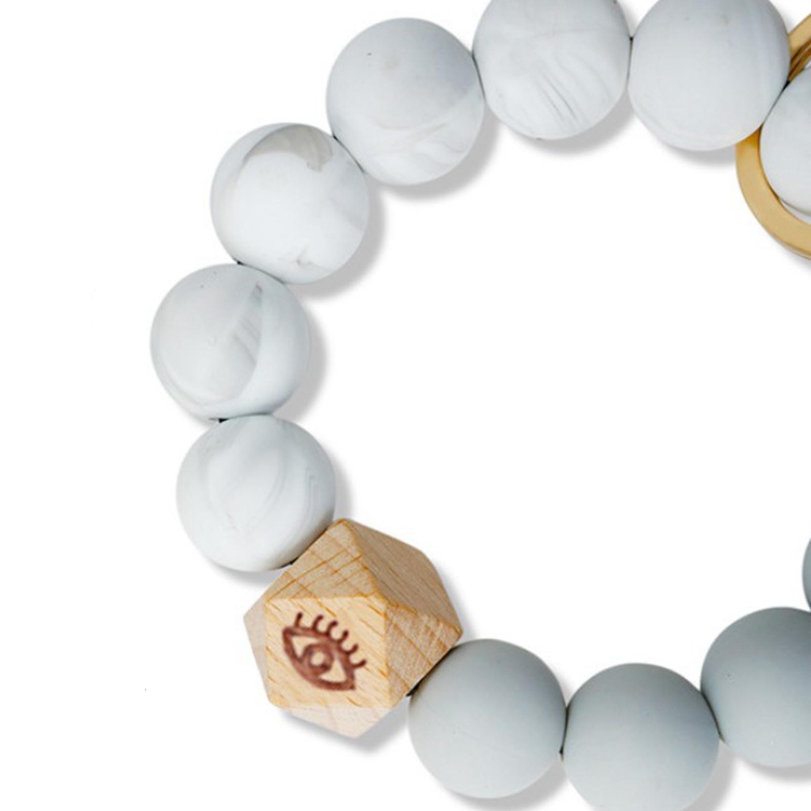 Silicone Bead Keyring Bracelet Wristlet Bangle w/ Tassel Keychain A