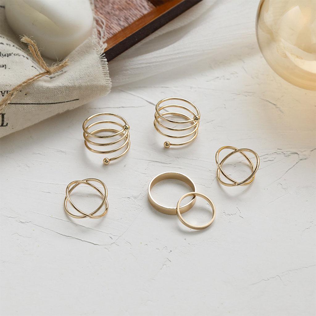 6Pcs Punk Finger Rings Geometric Girls Jewelry Midi Knuckle Rings Gold