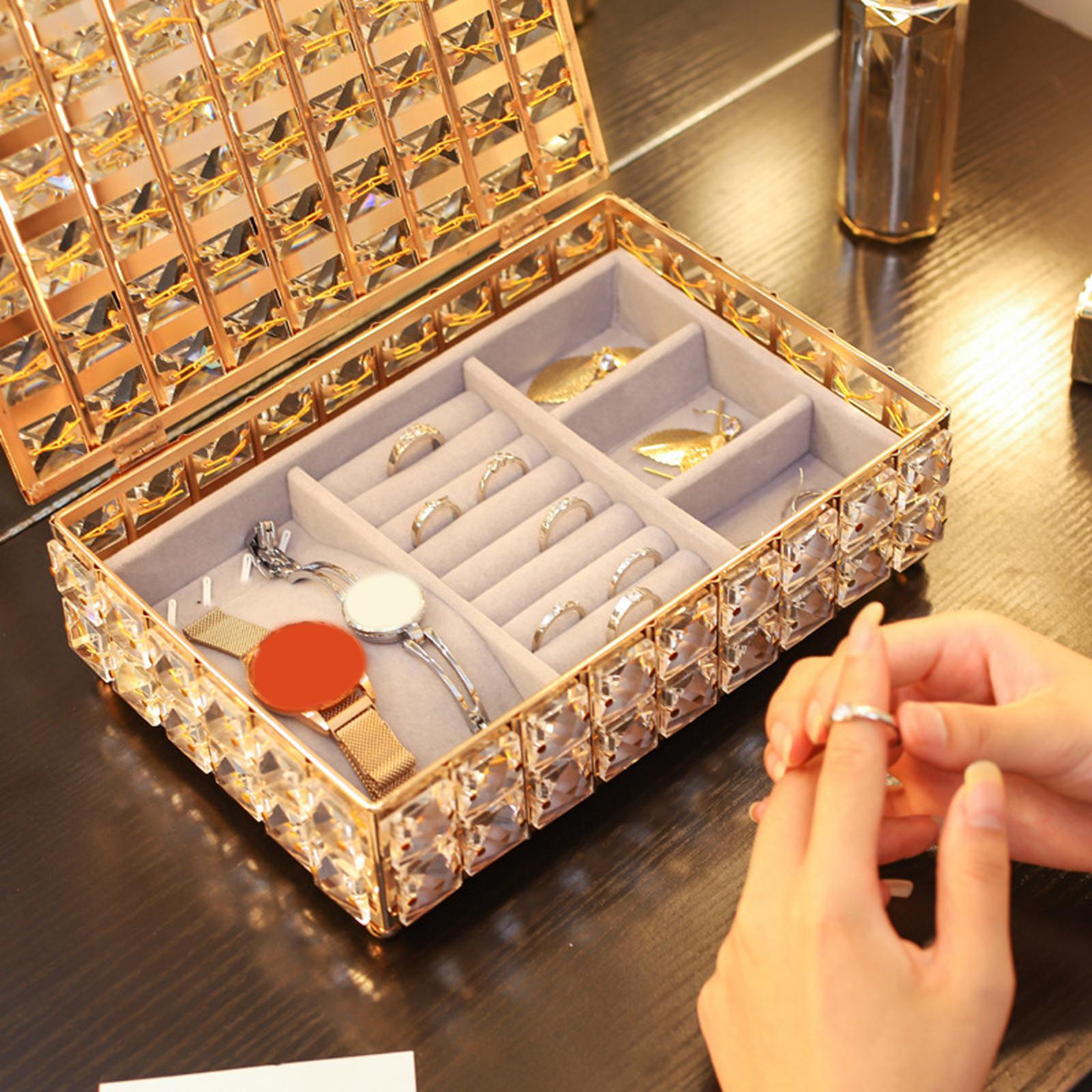 Crystal Jewelry Organizer Box Velvet Rectangle Keepsake for Trinket Earrings