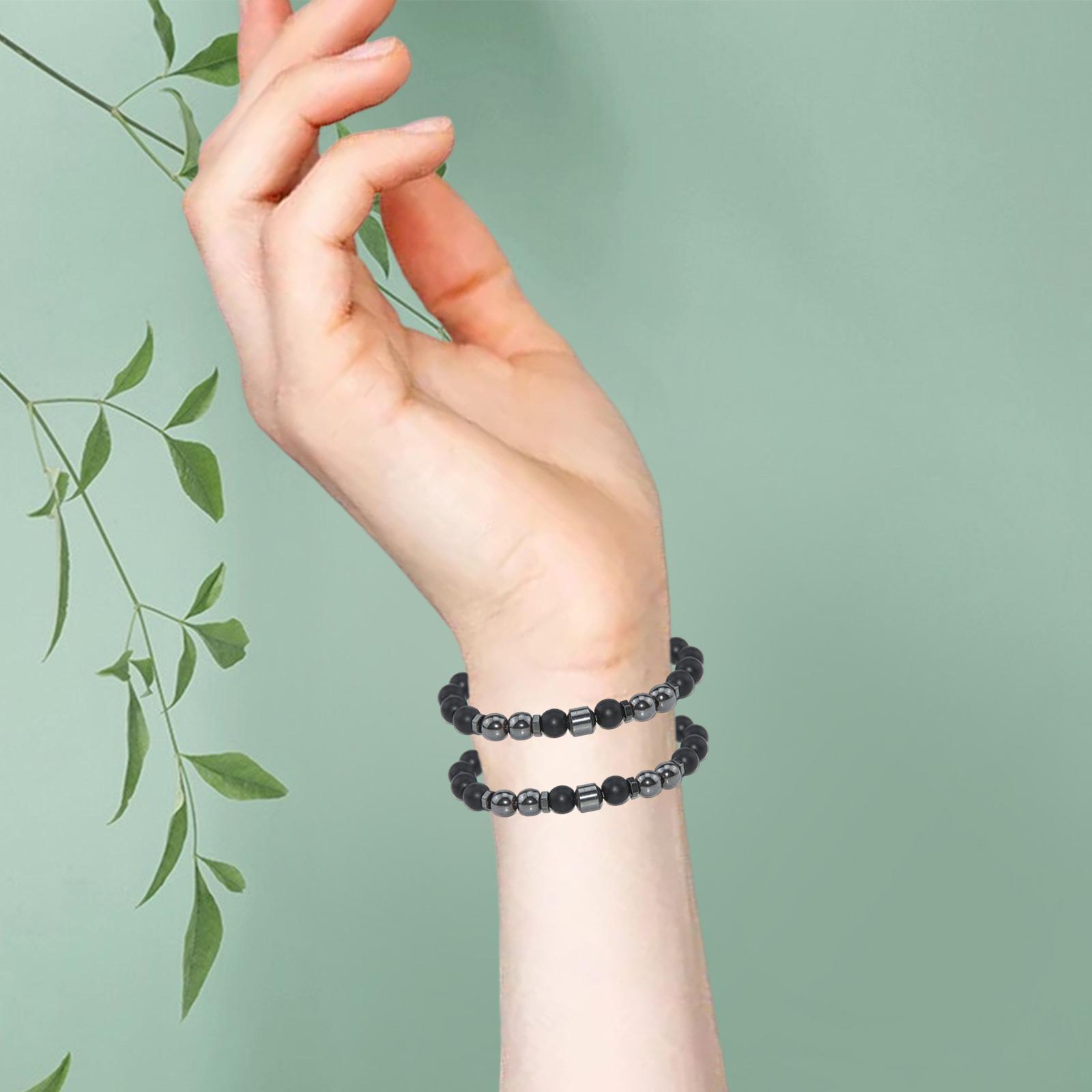 2Pcs Magnetic Obsidian Bracelet Anklet Multi Purpose for Women and Men