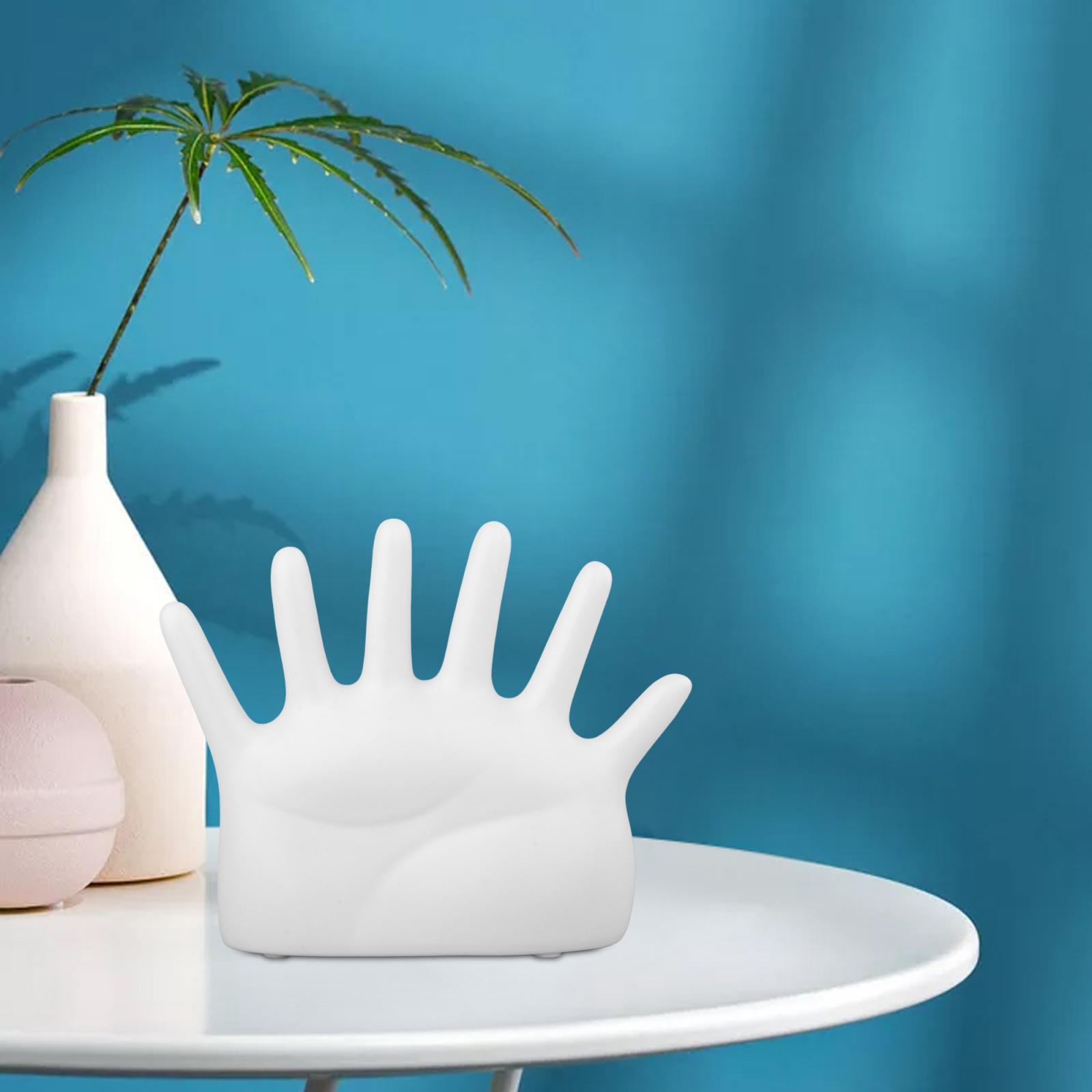 Ceramic Six Finger Hand Jewelry Rings Holder Space Saving White