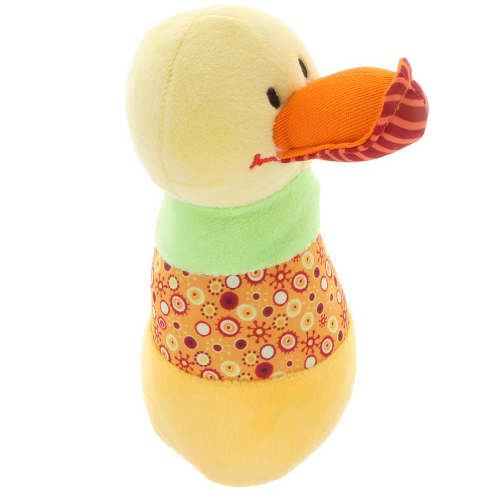 Adorable Duck Rattle Cartoon Stuffed Animal Squeaker Sticks, Baby Plush Hand Rattle Educational Toy for Baby Kids Toddlers